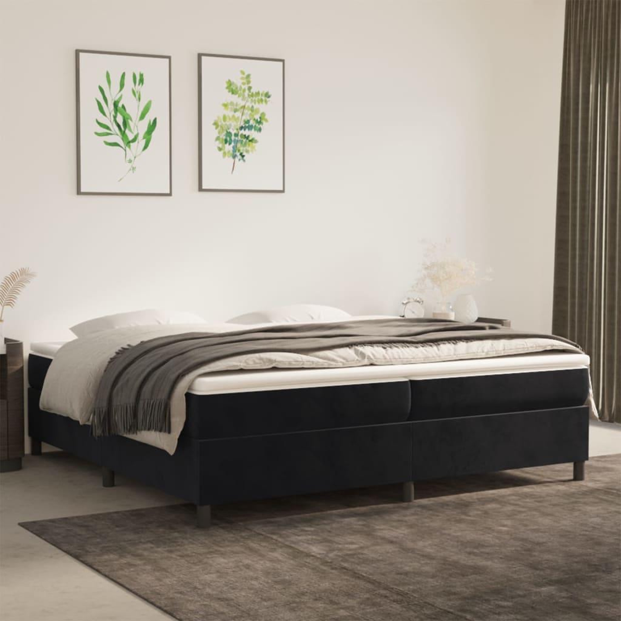 Voir la diapositive 1 : VIDAXL Sommier a lattes de lit et matelas Noir 200x200 cm Velours