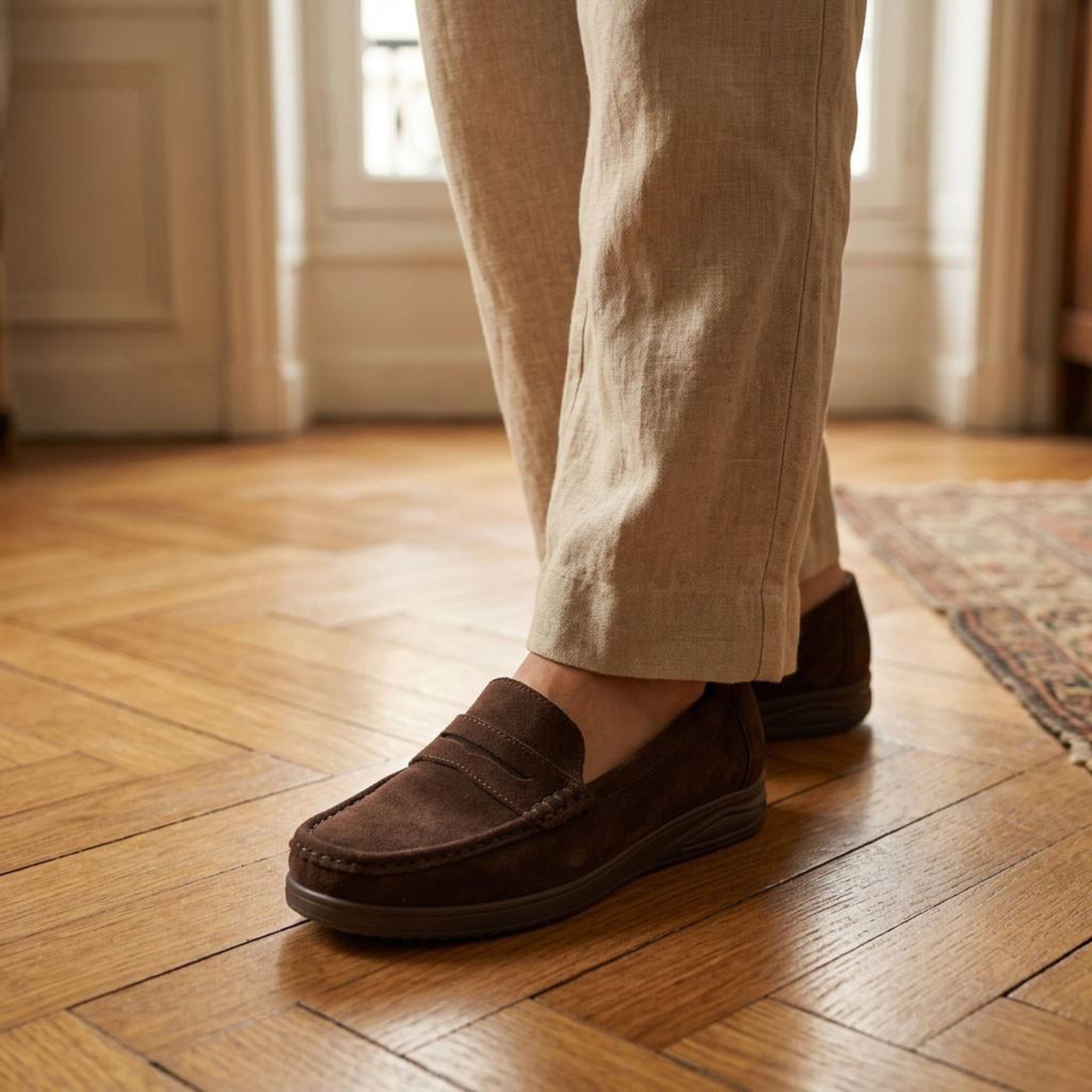 Voir la diapositive 2 : OZABI OZABI Mocassins Femme Penny Loafer Daim Confort