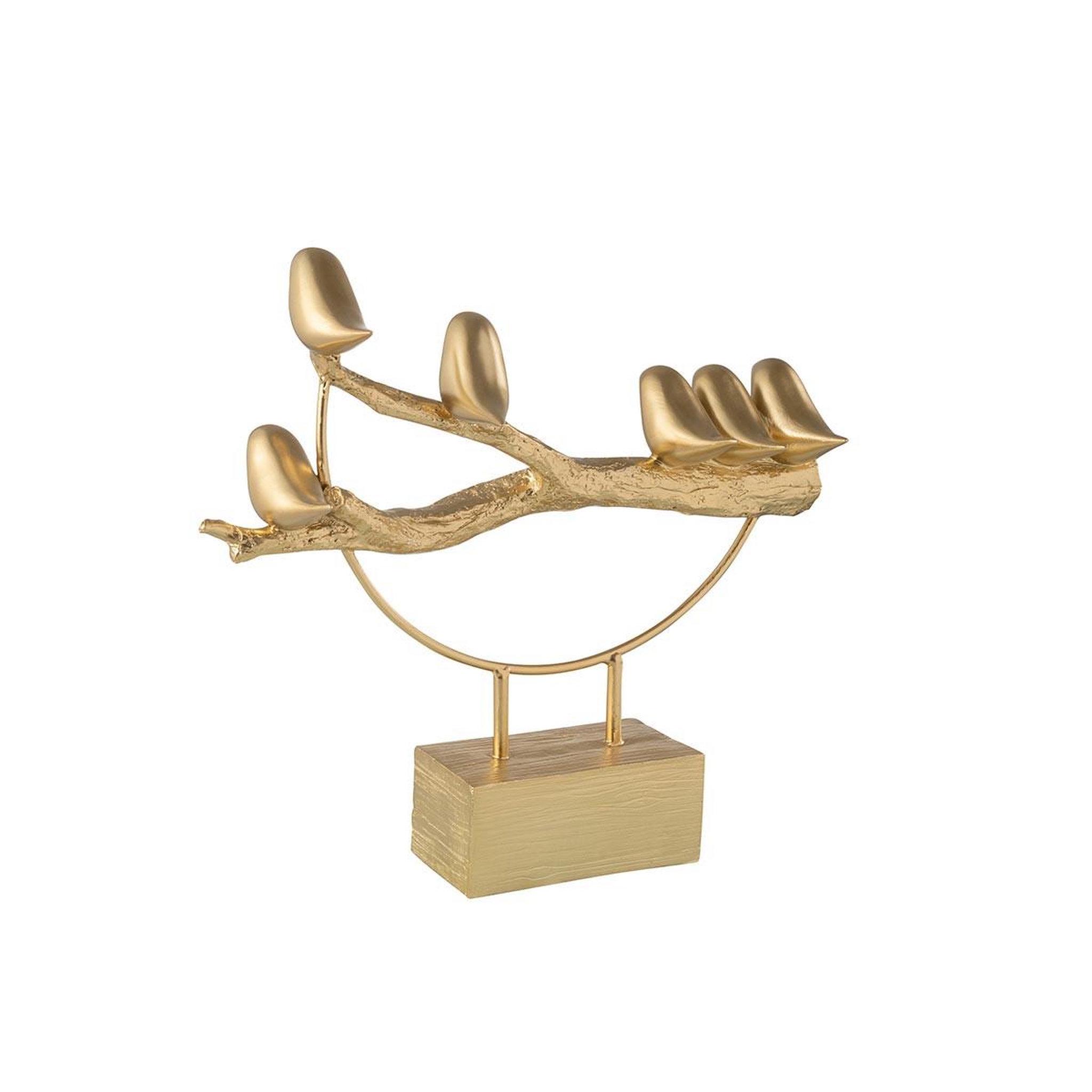 Voir la diapositive 2 : J-LINE Statuette sur socle  oiseaux sur branche  35cm or