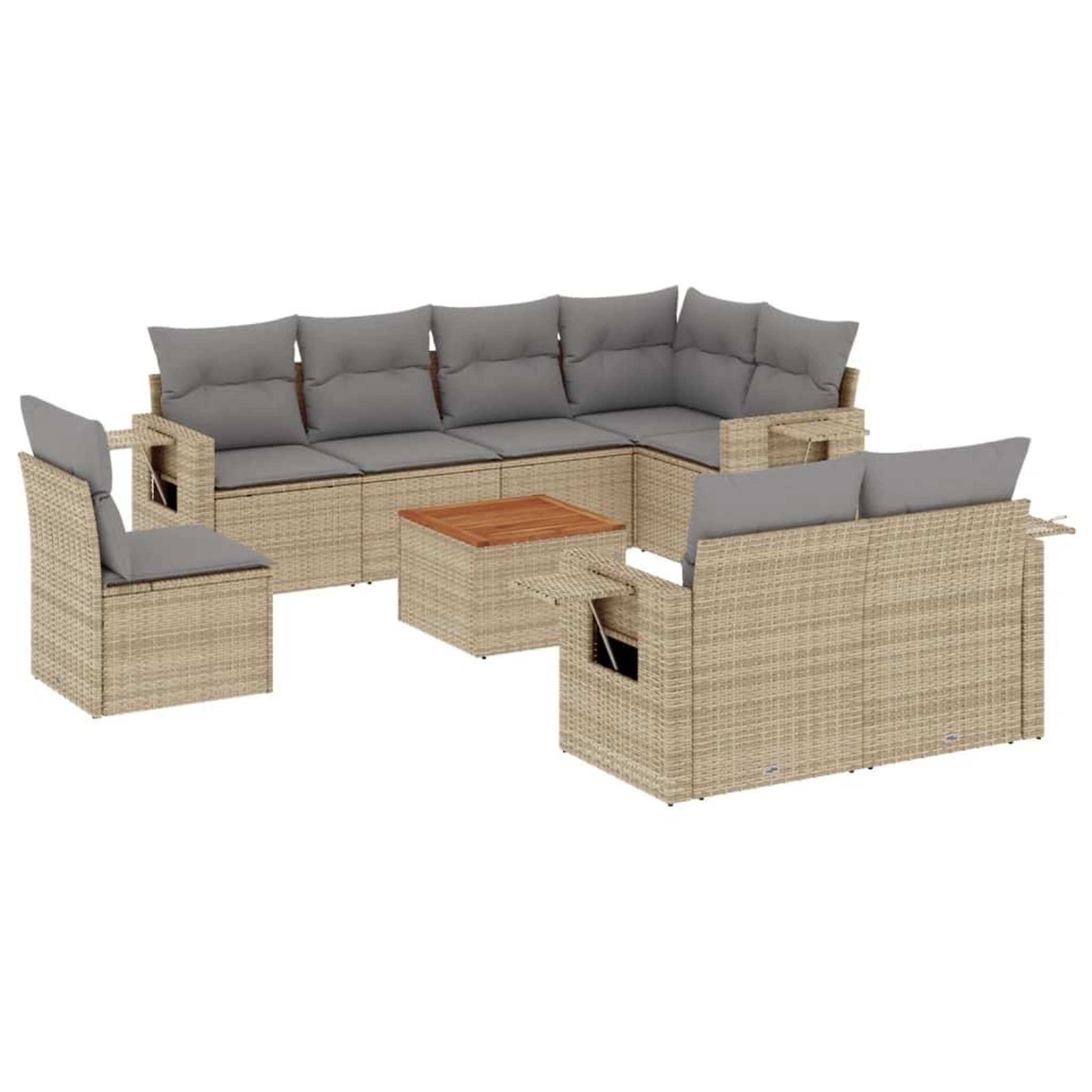 Voir la diapositive 2 : VIDAXL Salon de jardin avec coussins 9 pcs beige resine tressee