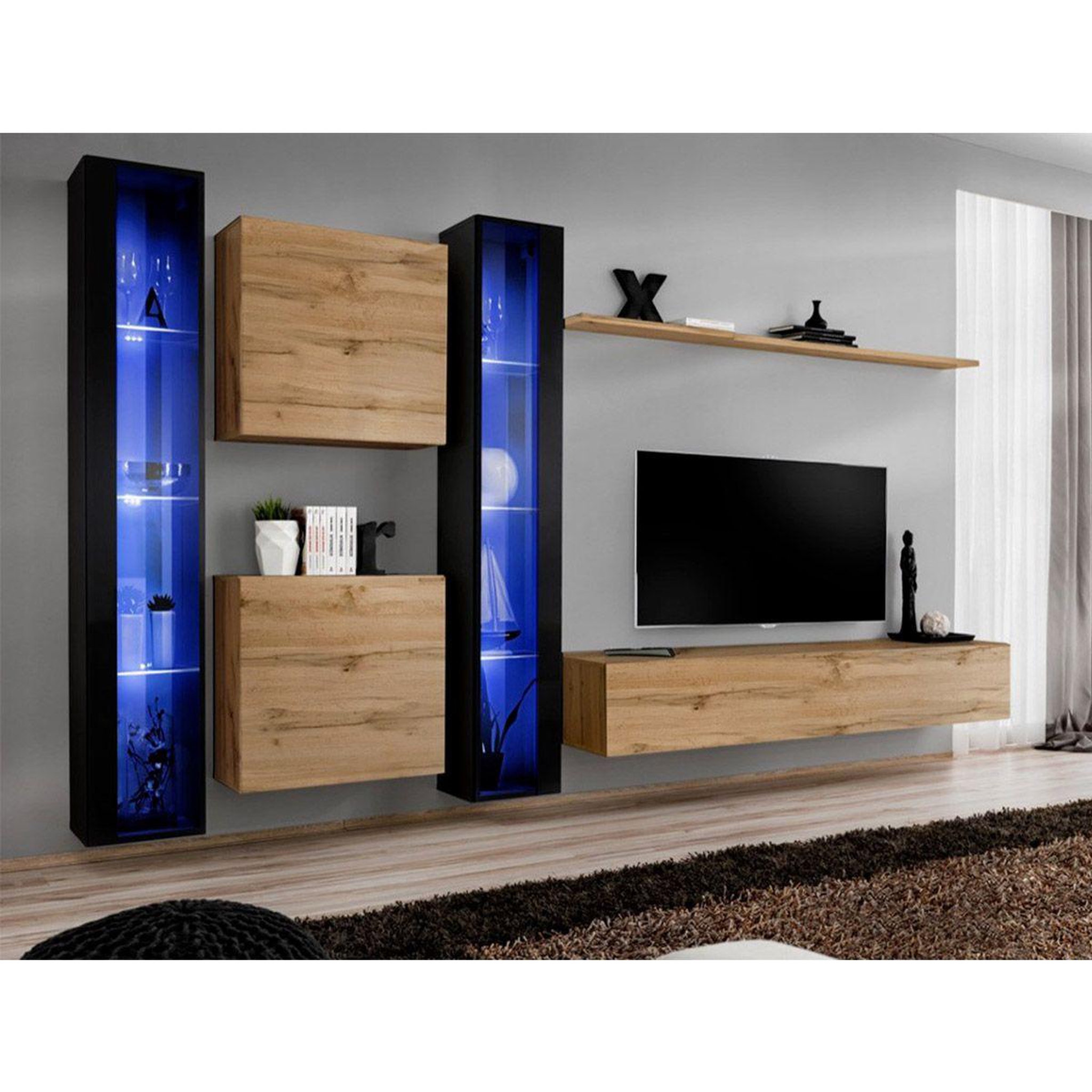 Paris Prix Meuble tv mural design  switch xvi  330cm naturel & noir