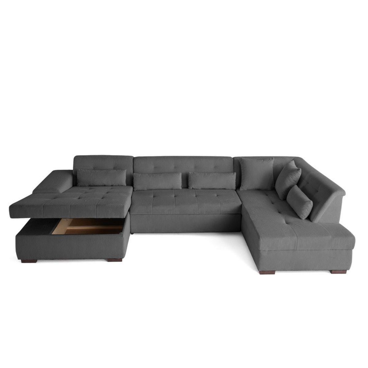 LISA DESIGN Vermont - canapé panoramique d'angle droit - 7 places - convertible avec coffre - en velours côtelé