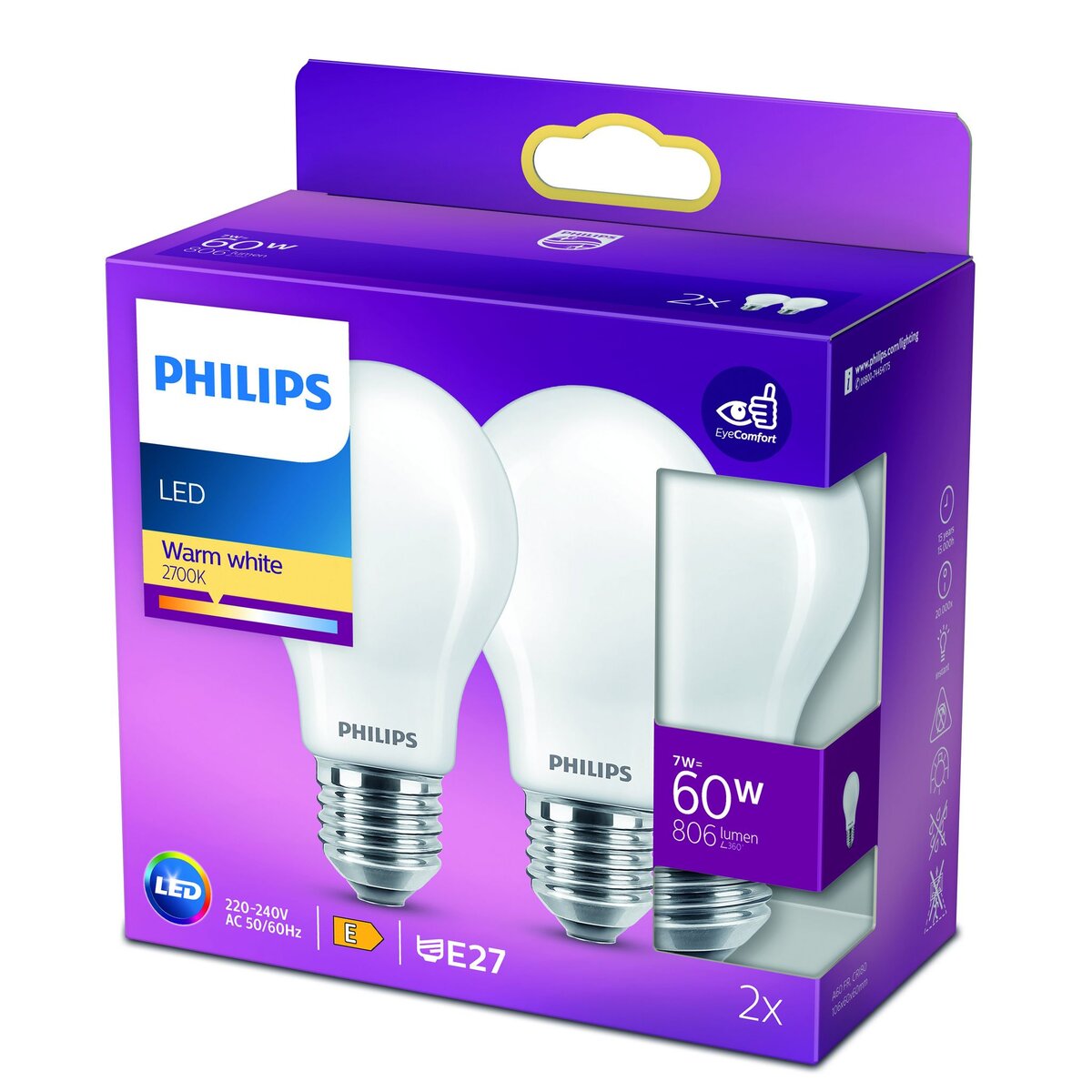 PHILIPS Ampoule LED E27 classique 40W - Blanc chaud dépolie
