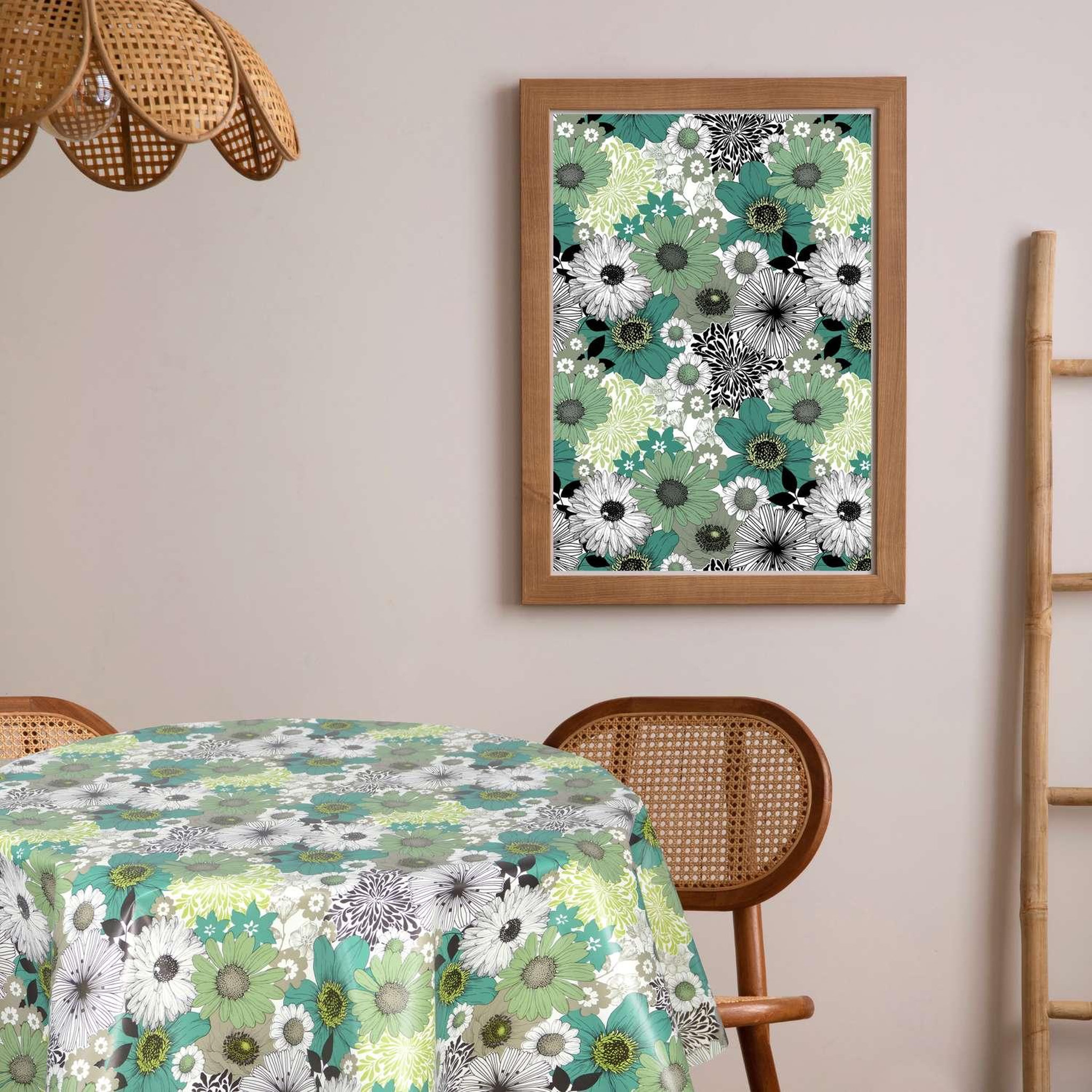 Voir la diapositive 2 : HABITABLE Nappe en toile cirée ronde Champs - Diam. 135 cm - Vert