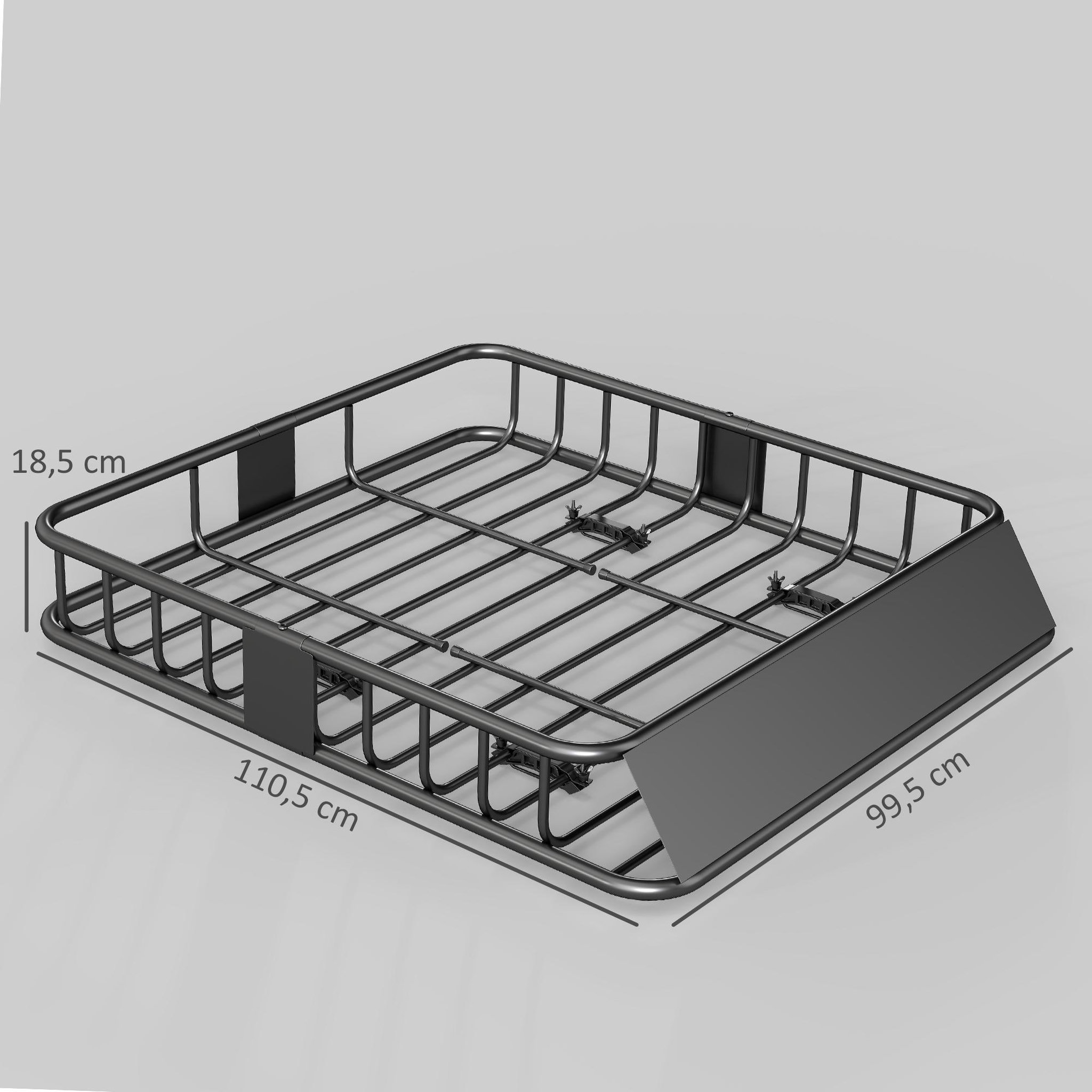 Voir la diapositive 3 : HOMCOM Galerie de toit en acier charge max. supportée 90 Kg dim. 110,5x99,5x18,5 cm noir