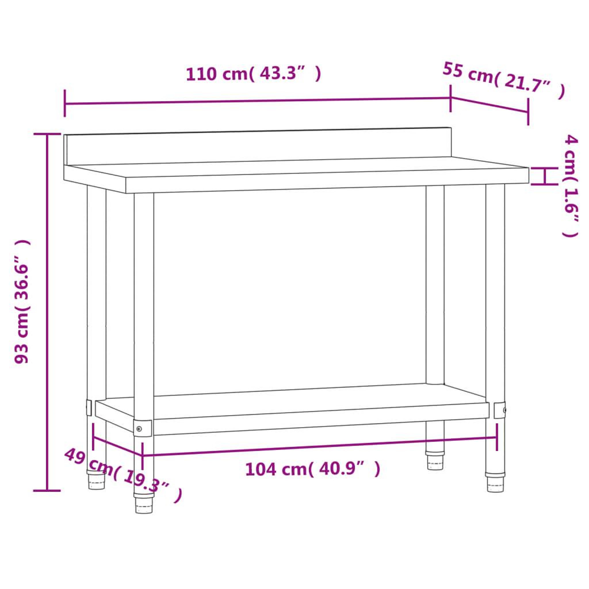 Voir la diapositive 6 : VIDAXL Table de travail de cuisine avec dosseret 110x55x93 cm inox