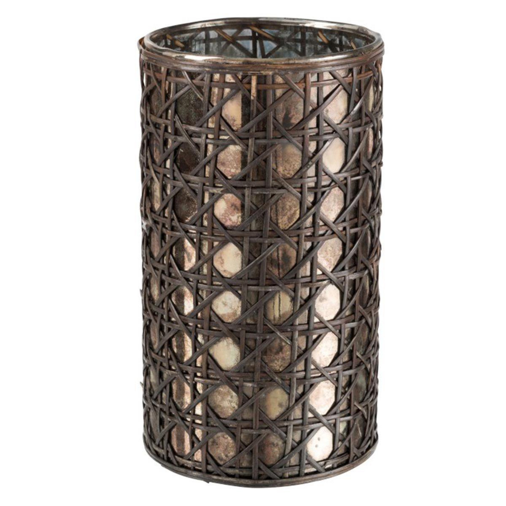 Voir la diapositive 1 : J-LINE Photophore design rotin & verre  hal  25cm naturel