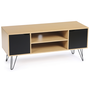 Voir la diapositive 1 : ID MARKET Meuble TV 113 cm vintage NOEMI pied épingle bois portes noires
