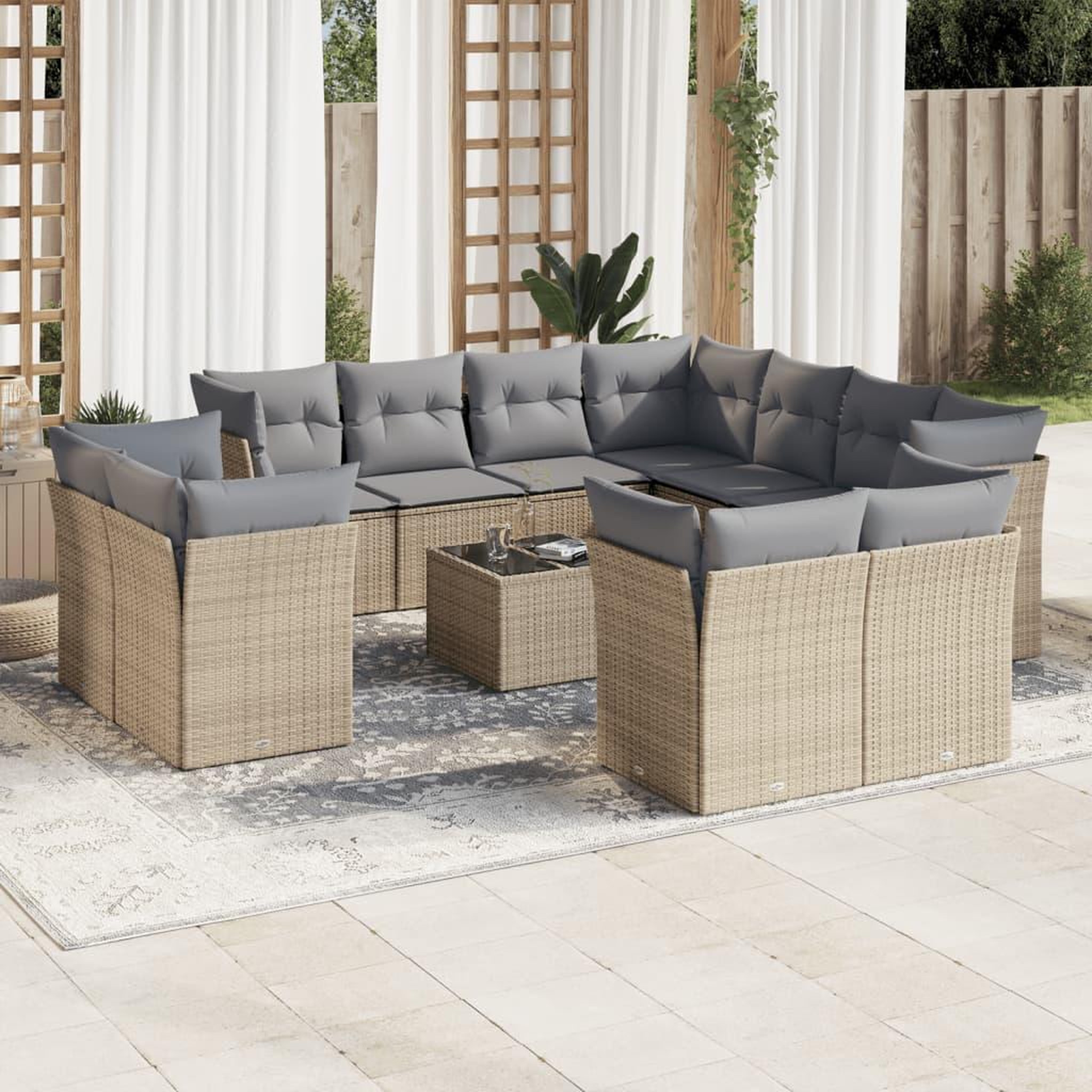 VIDAXL Salon de jardin avec coussins 12 pcs beige resine tressee