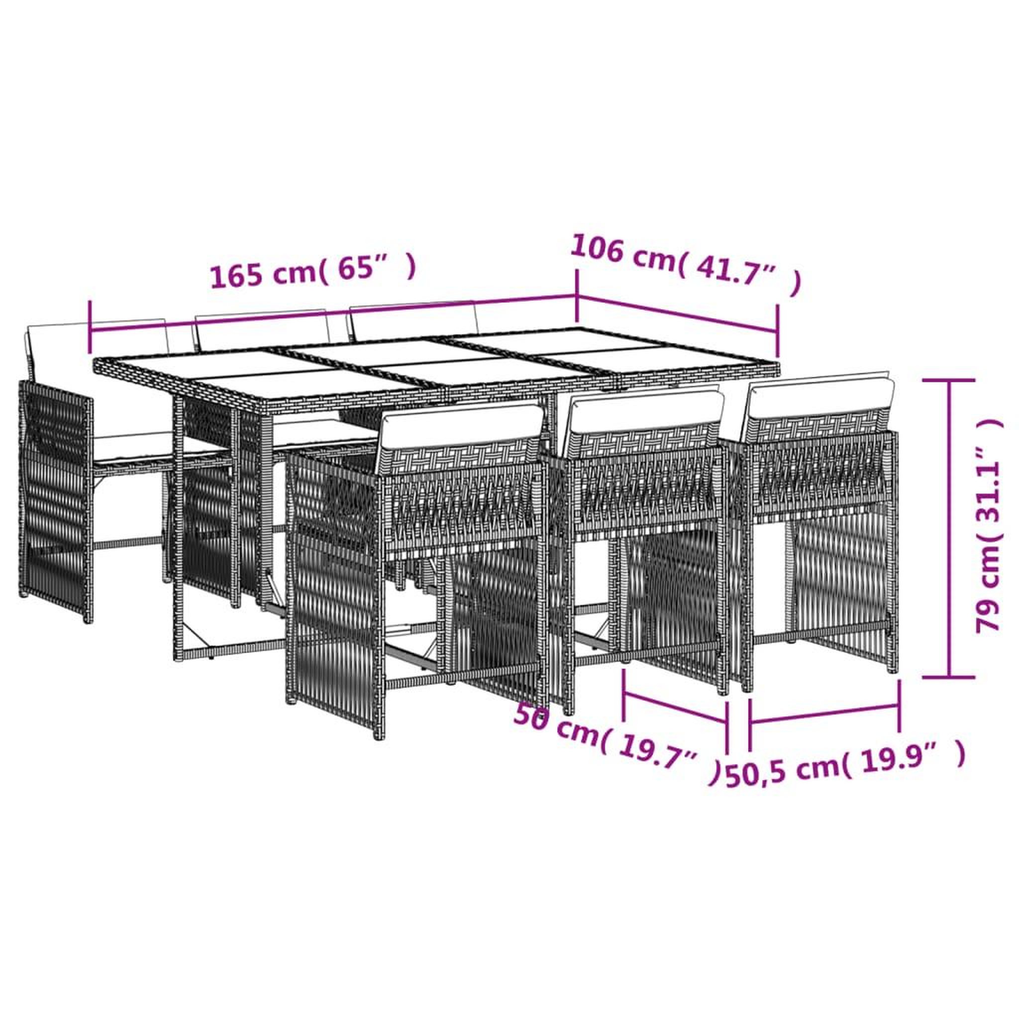 Voir la diapositive 6 : VIDAXL Ensemble a manger de jardin coussins 7pcs Noir Resine tressee