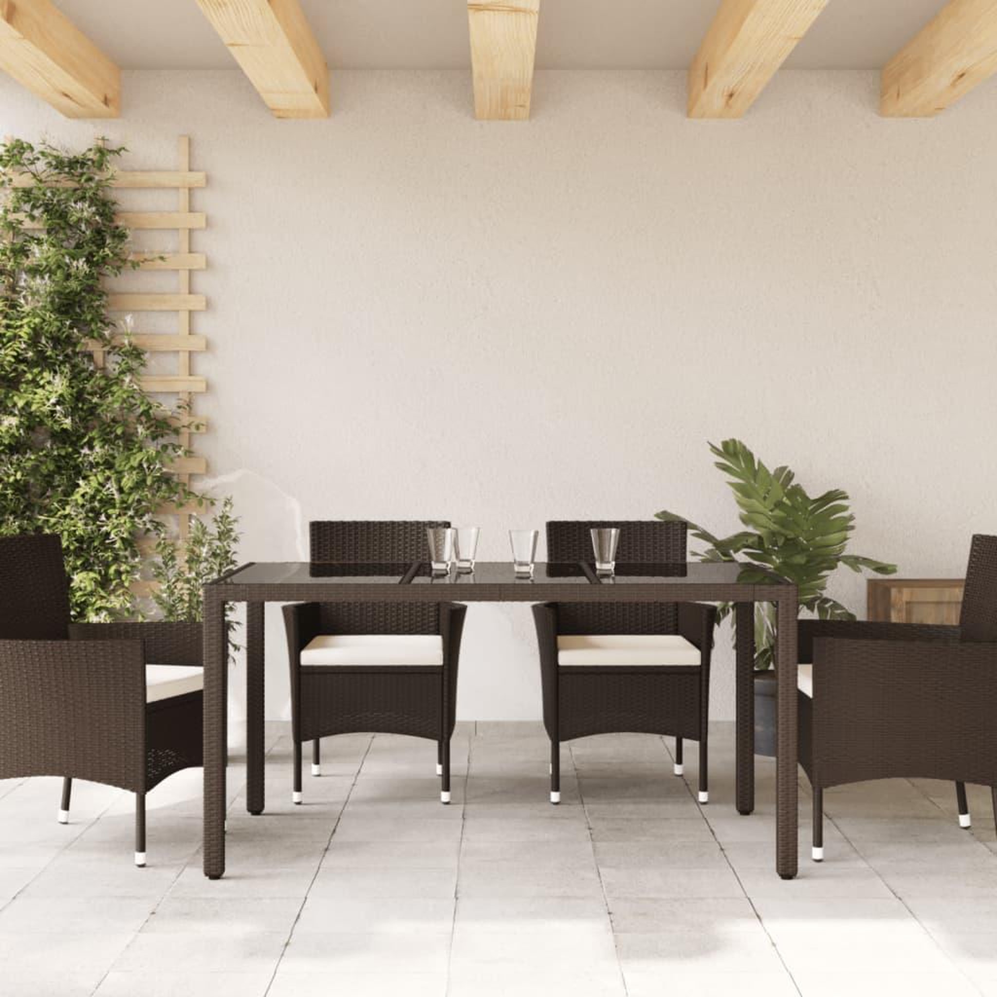 Voir la diapositive 3 : VIDAXL Table de jardin avec dessus en verre marron resine tressee