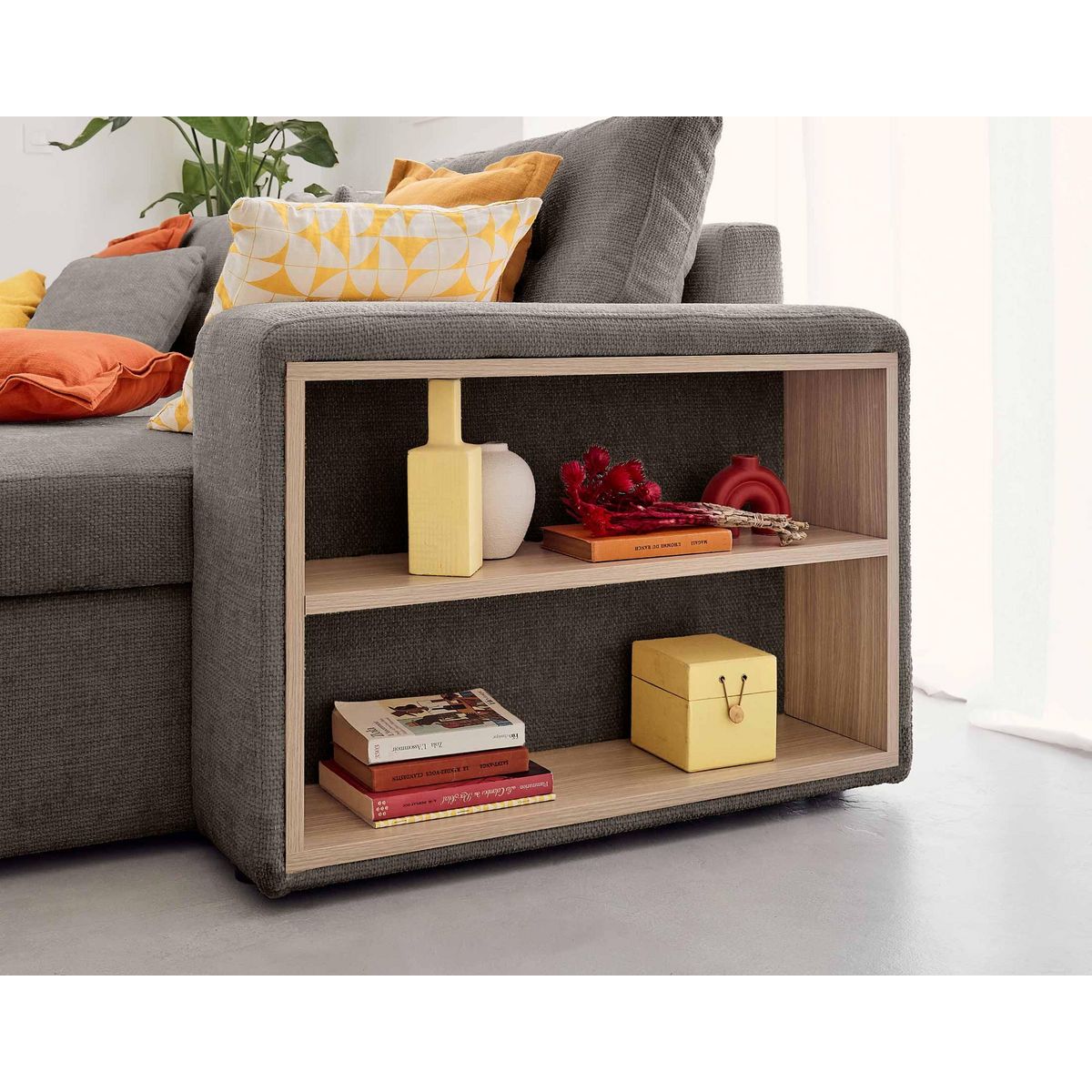 BEST MOBILIER California - canapé d'angle réversible 4 places - convertible avec coffre, étagère et poufs - en velours texturé