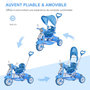 Voir la diapositive 5 : HOMCOM Tricycle enfants évolutif canne, pare-soleil pliable amovible effets lumineux sonores métal blanc PP polyester bleu