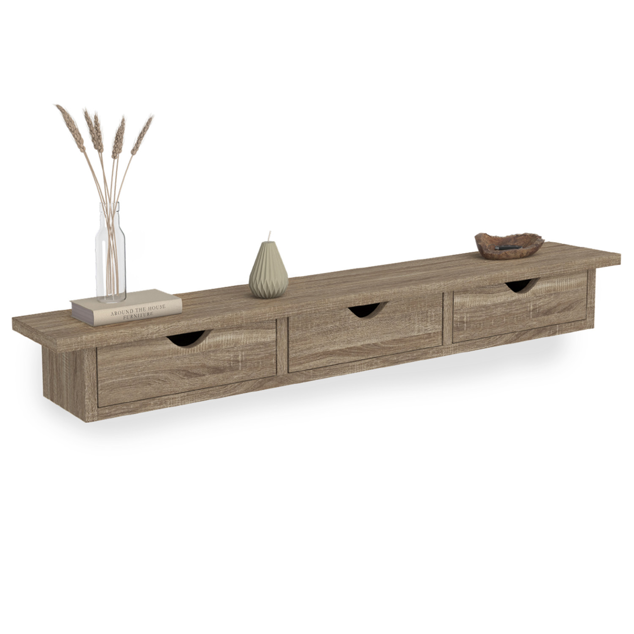 ID MARKET Etagère murale console d'entrée lise 3 tiroirs façon hêtre