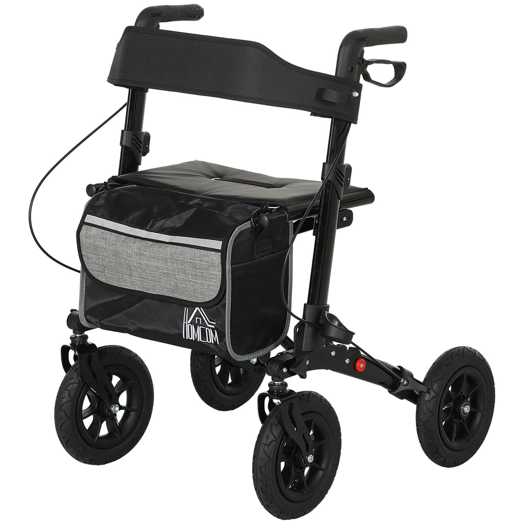 Voir la diapositive 5 : HOMCOM Déambulateur pliable réglable 4 roues siège et sacoche intégrés alu noir