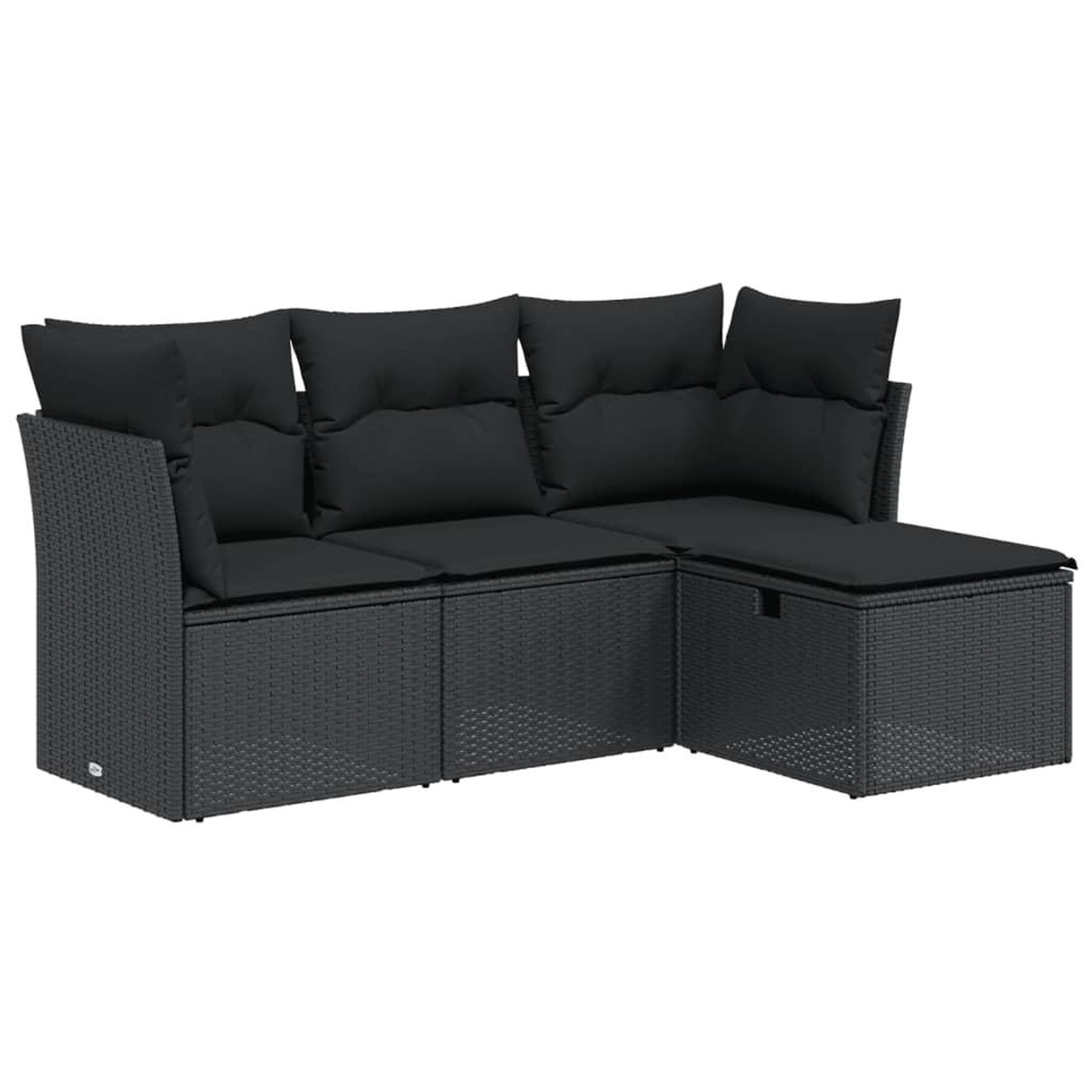 Voir la diapositive 2 : VIDAXL Salon de jardin 4 pcs avec coussins noir resine tressee