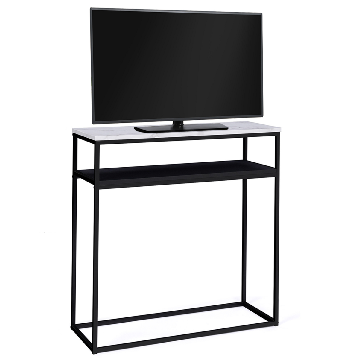 ID MARKET Console double ALASKA effet marbre et bois noir pied métal