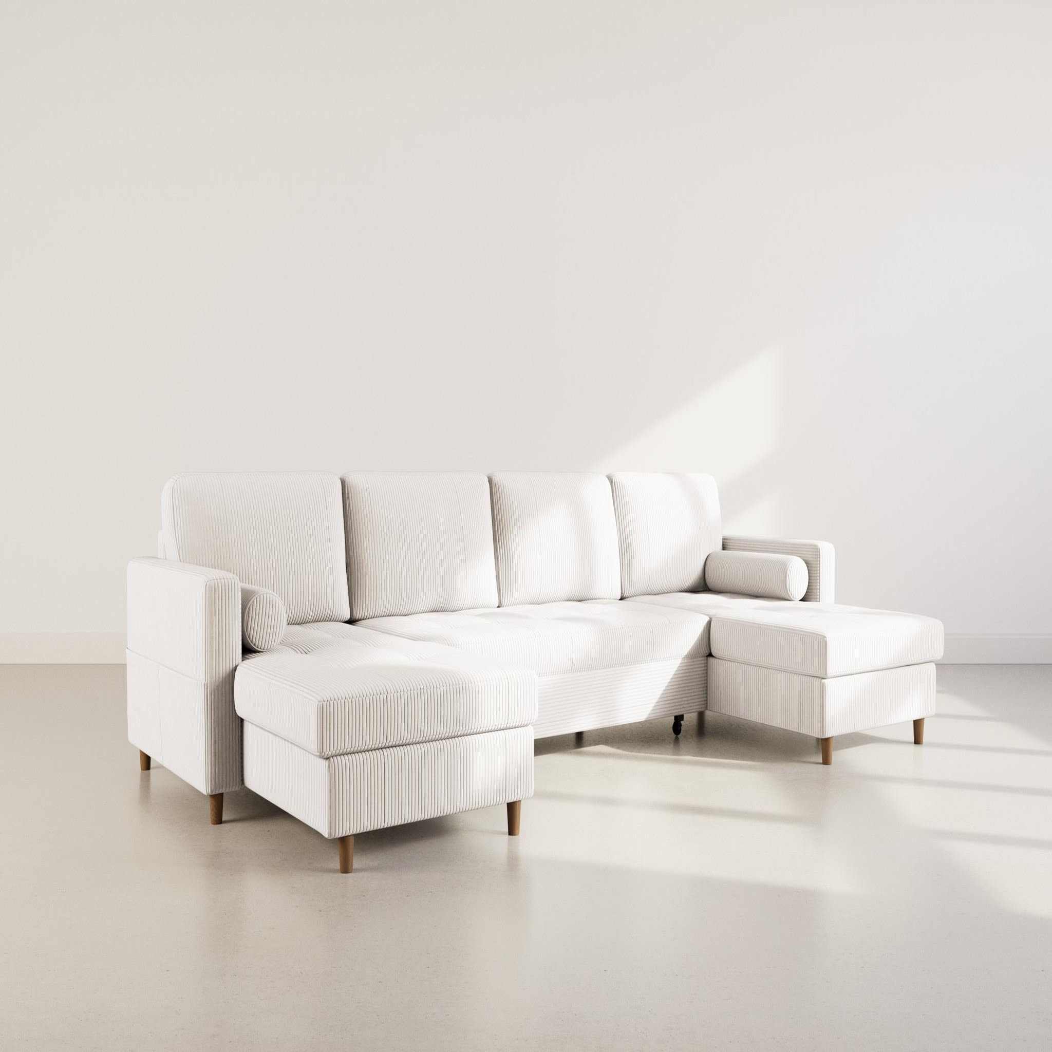 Voir la diapositive 3 : BEST MOBILIER Marceau - canapé panoramique en u 7 places convertible avec 2 coffres en velours côtelé