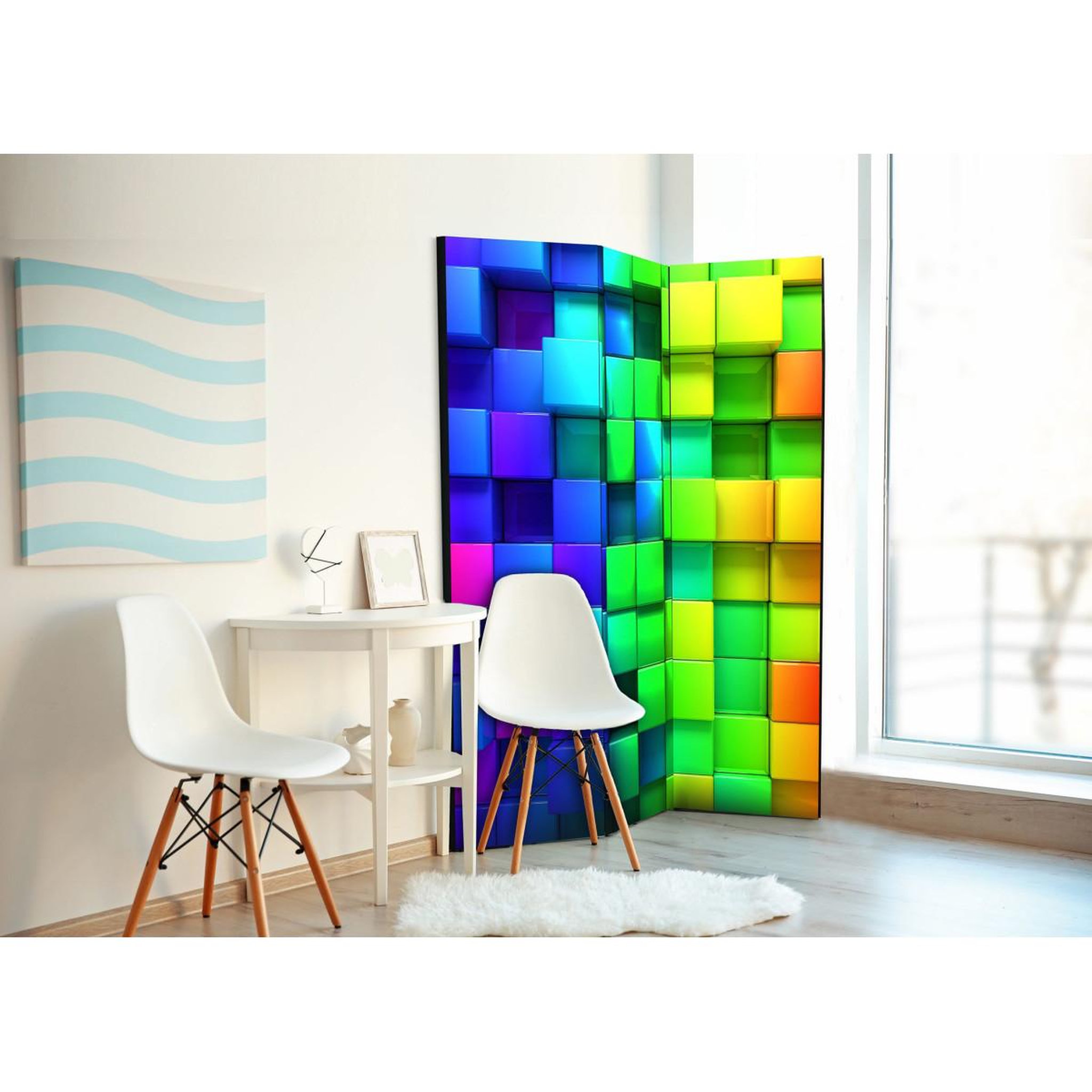 Voir la diapositive 2 : Paris Prix Paravent 3 volets  colourful cubes  135x172cm