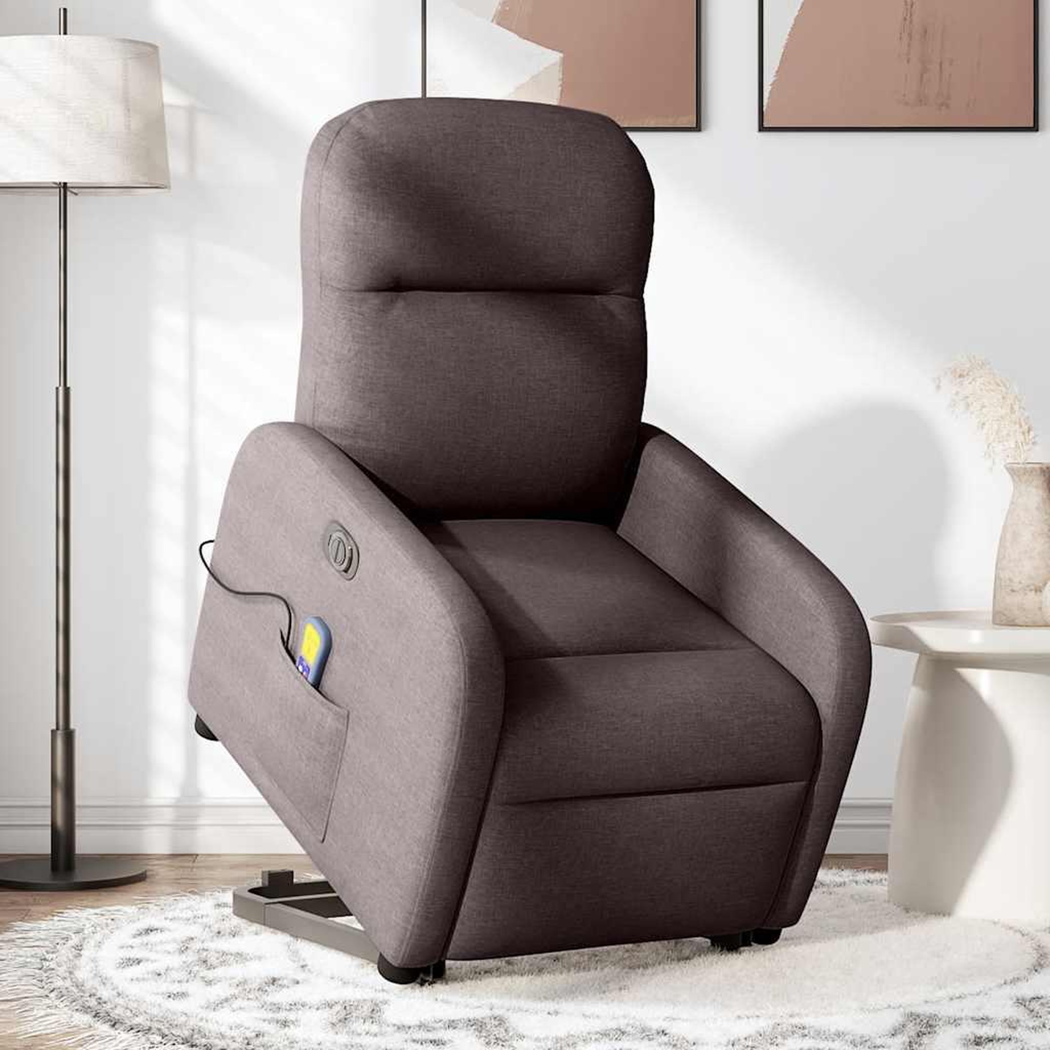 Voir la diapositive 2 : VIDAXL Fauteuil inclinable de massage electrique Marron fonce Tissu