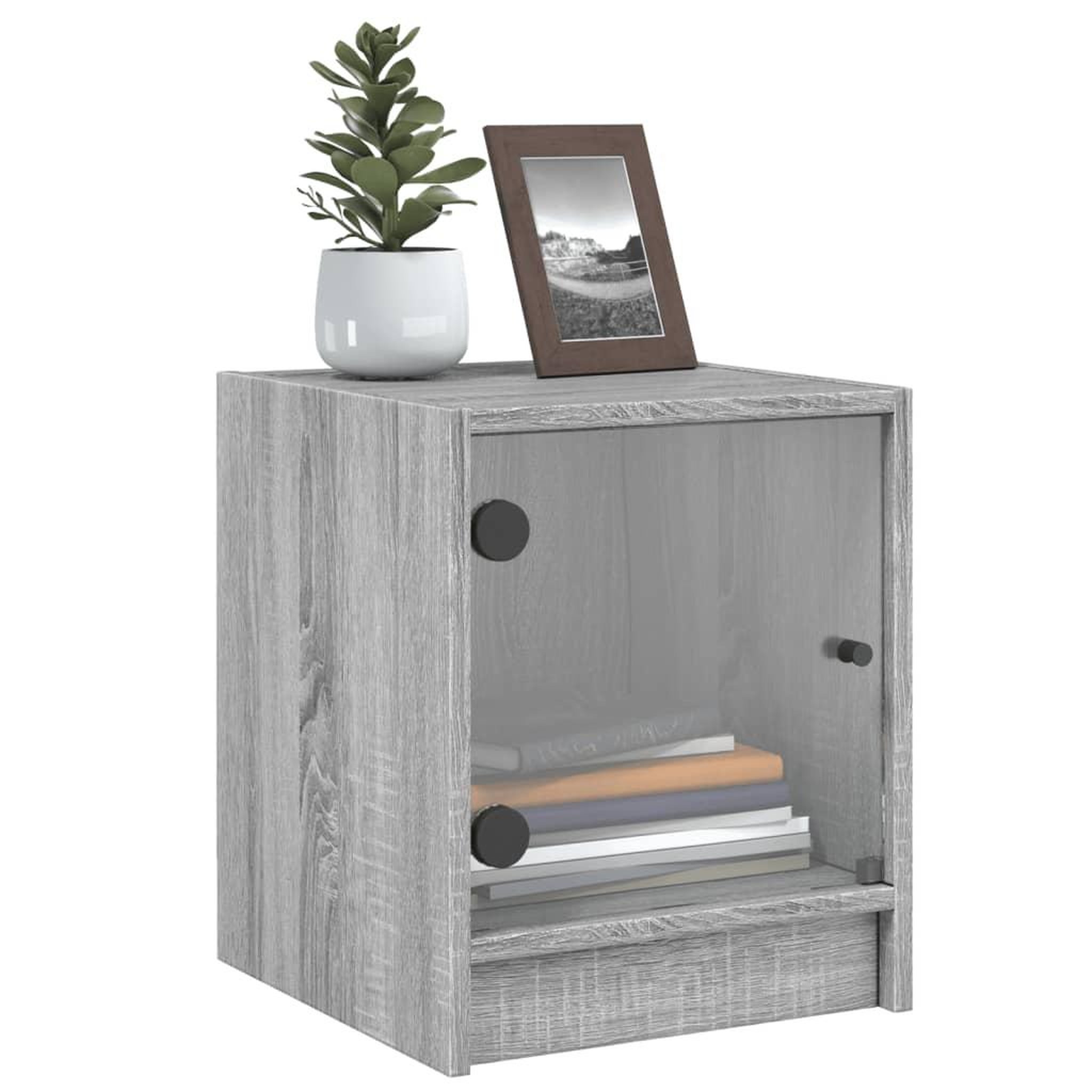 Voir la diapositive 4 : VIDAXL Tables de chevet et portes vitrees 2pcs sonoma gris 35x37x42cm