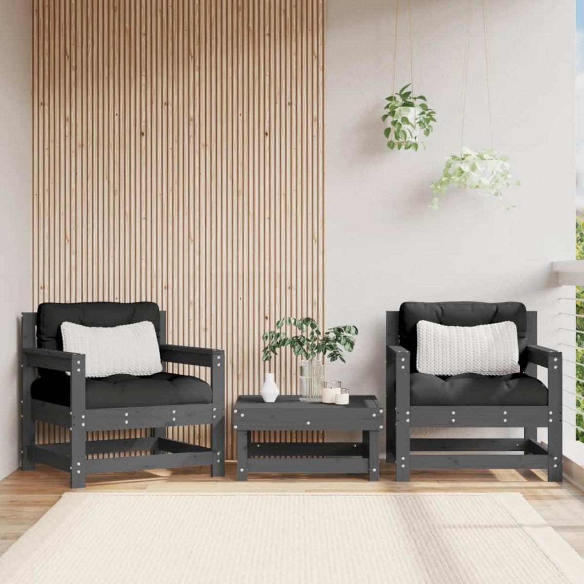 VIDAXL Chaises de jardin et coussins lot de 2 gris bois de pin massif
