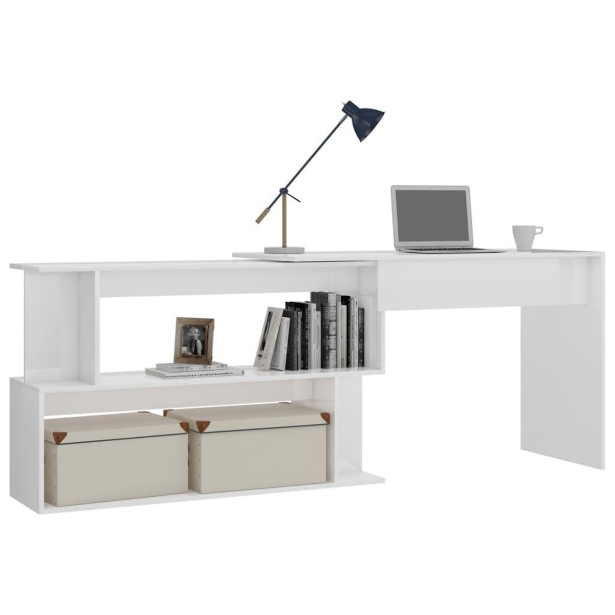 VIDAXL Bureau d'angle Blanc brillant 200x50x76 cm Bois d'ingenierie