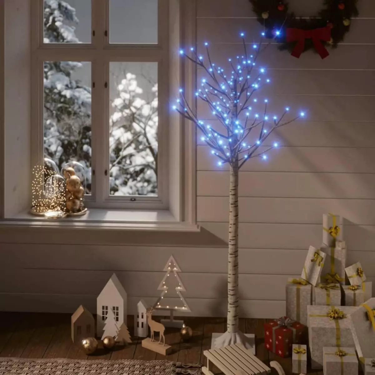 VIDAXL Sapin de Noël 140 LED bleues Saule 1,5 m Int/Ext
