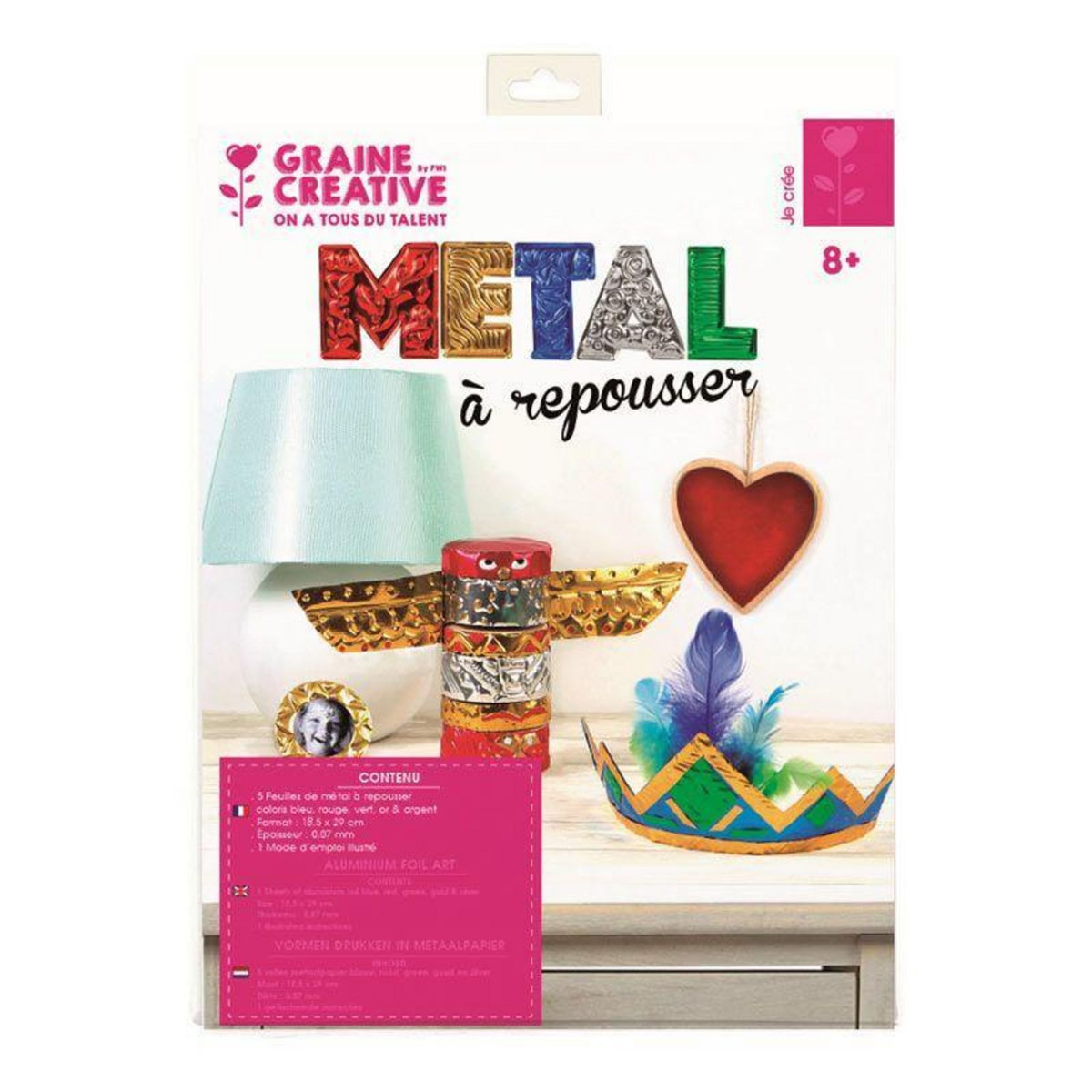 Graine créative 5 feuilles métal à repousser - 5 couleurs