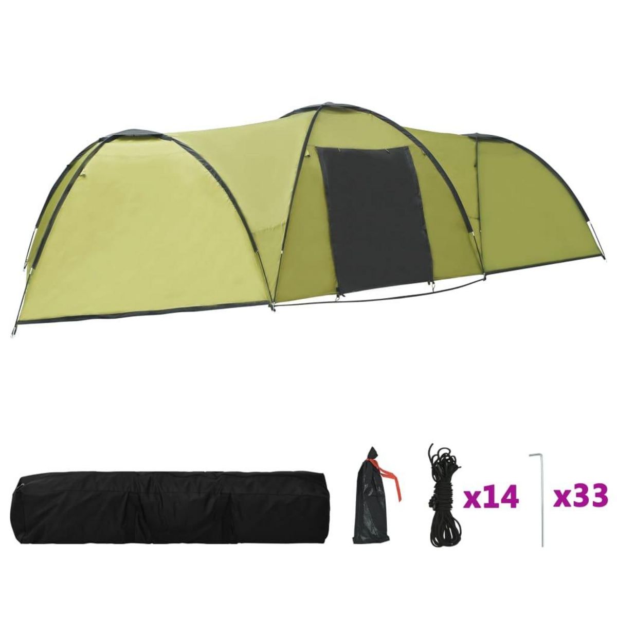 VIDAXL Tente igloo de camping 650x240x190 cm 8 personnes Vert