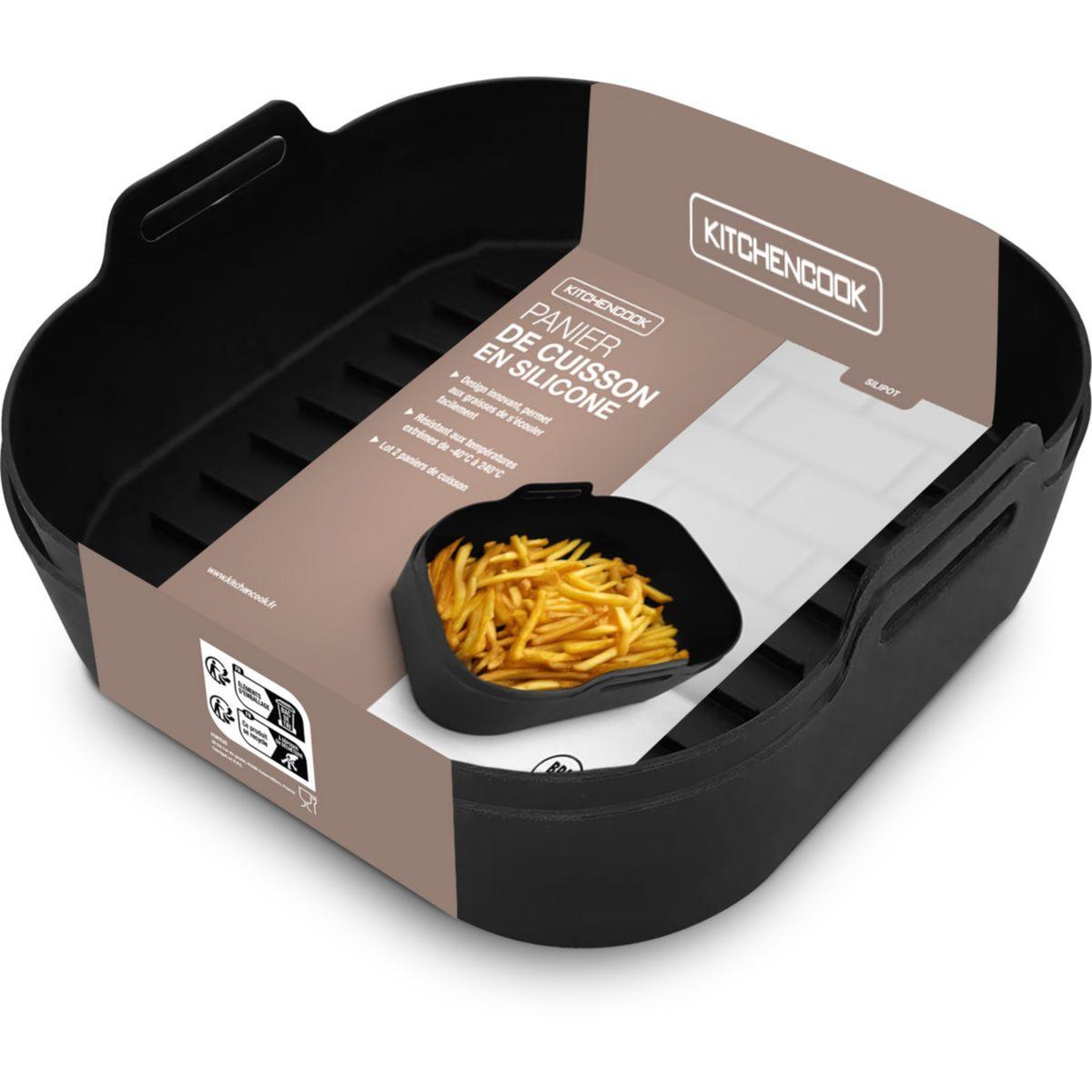 Voir la diapositive 3 : KITCHENCOOK Panier carré en silicone couleur noir