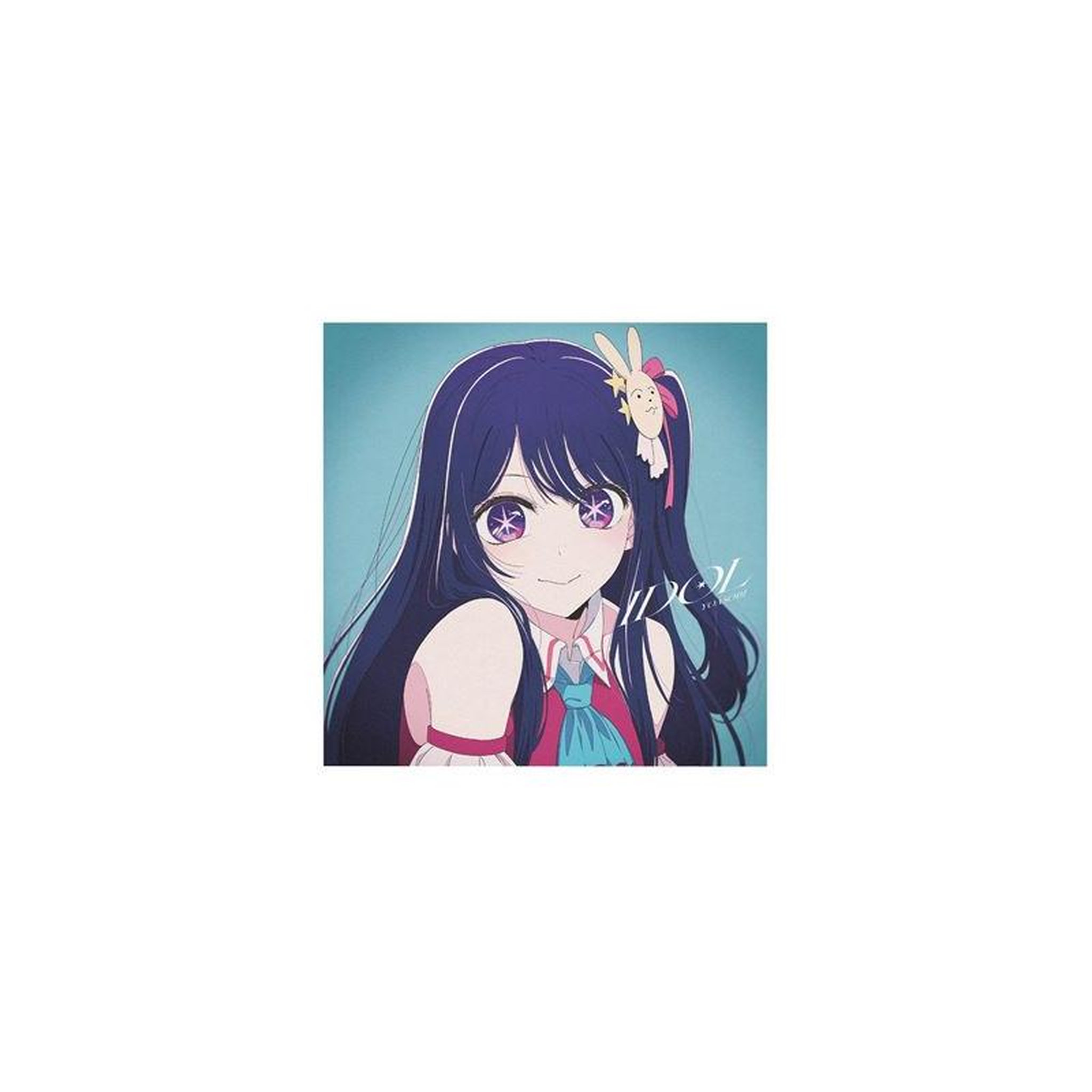 Sans marque affiche art print vinyle coloré style anime portrait fille cheveux longs noir violet nœud turquoise et accessoire lapin