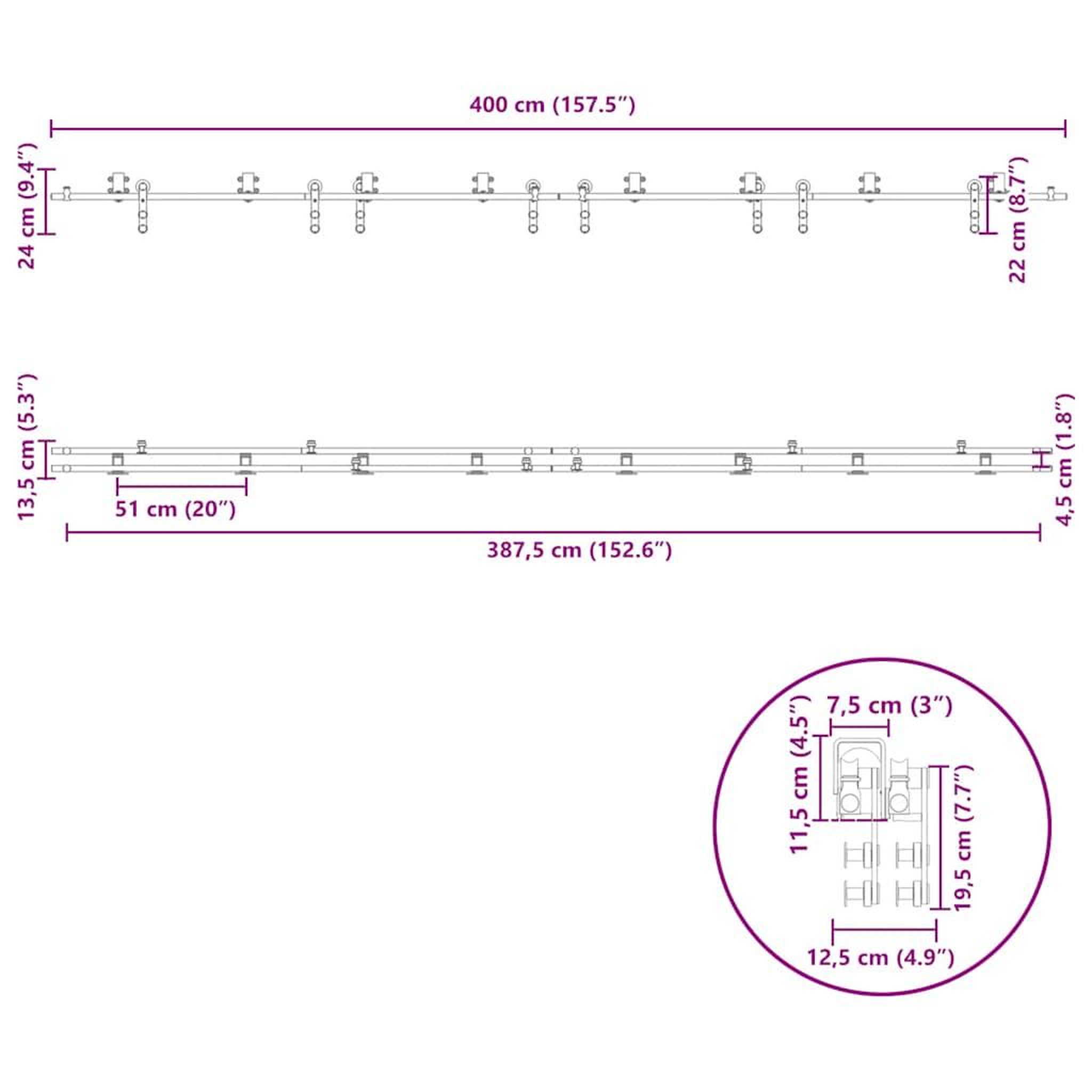 Voir la diapositive 6 : VIDAXL Kit fixation porte coulissante 400 cm Acier inoxydable Argente