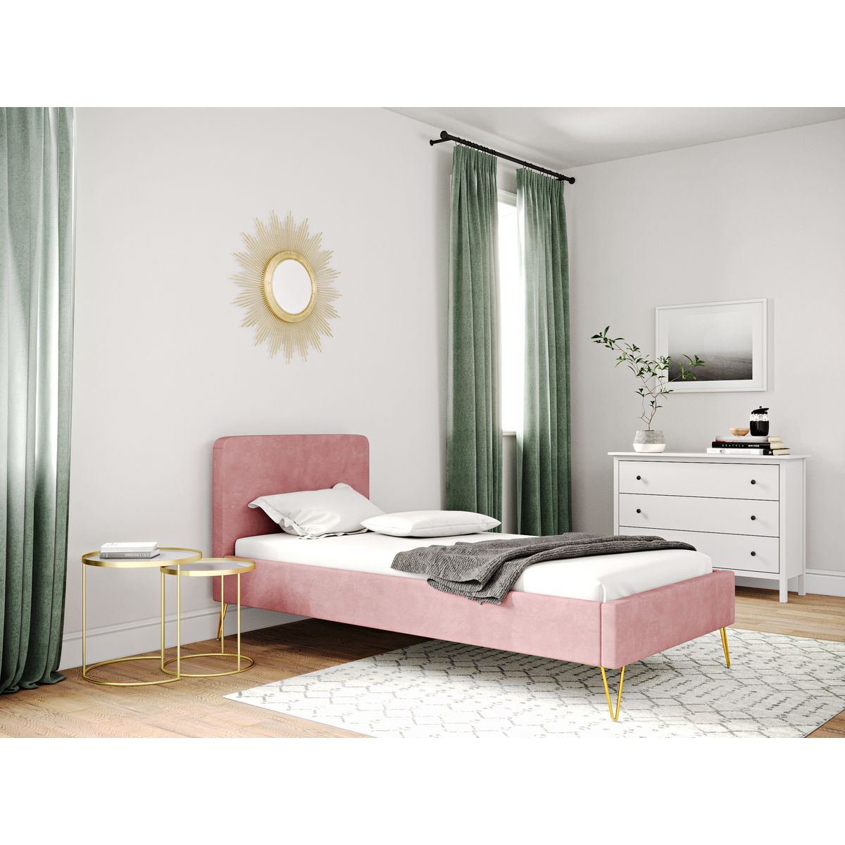 Lit avec sommier et tête de lit 90x190cm Tissu velours EMMA