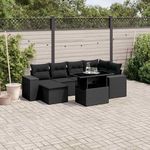 VIDAXL Salon de jardin 7 pcs avec coussins noir resine tressee