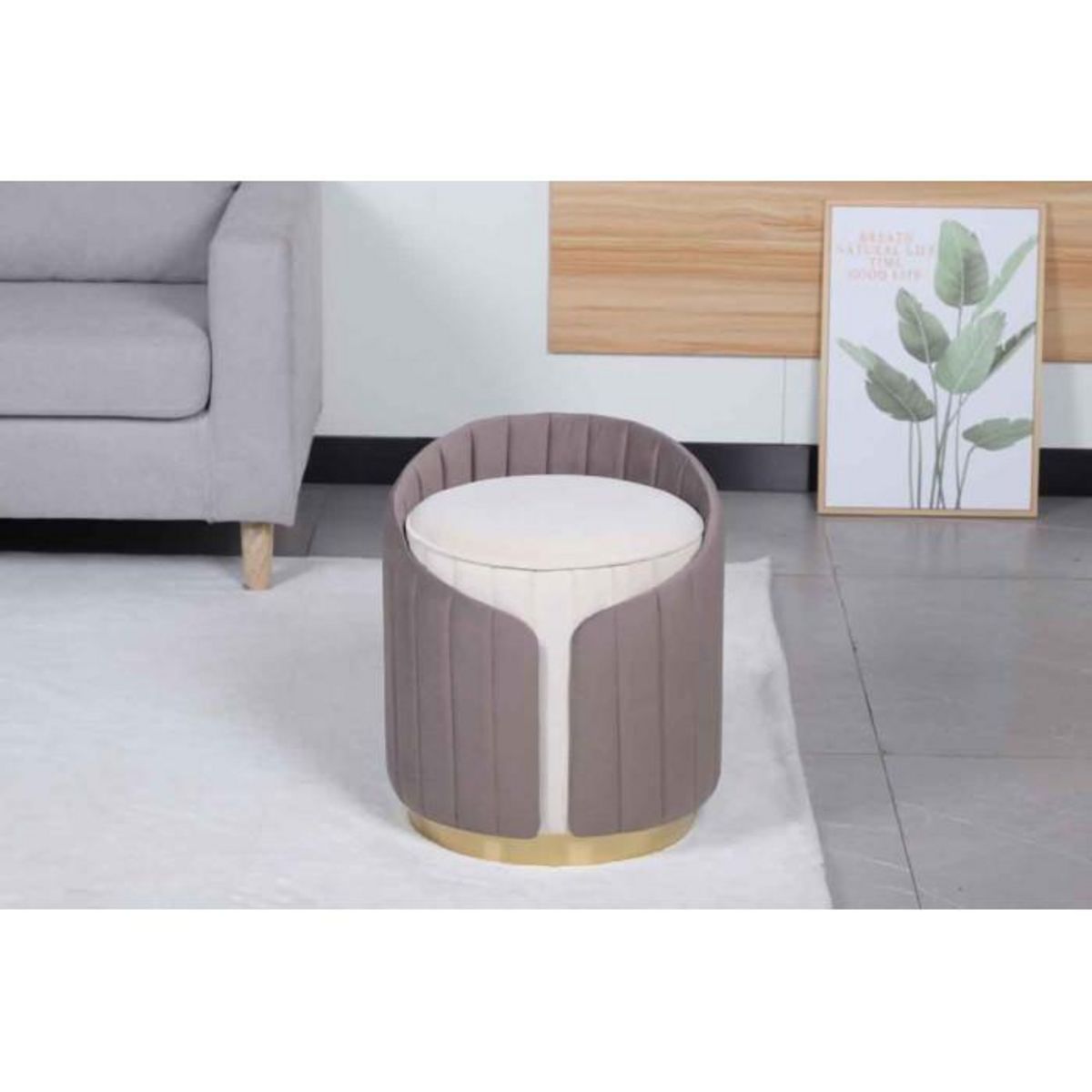 Paris Prix Tabouret Support Dorsal  Corvin  45cm Ivoire & Taupe