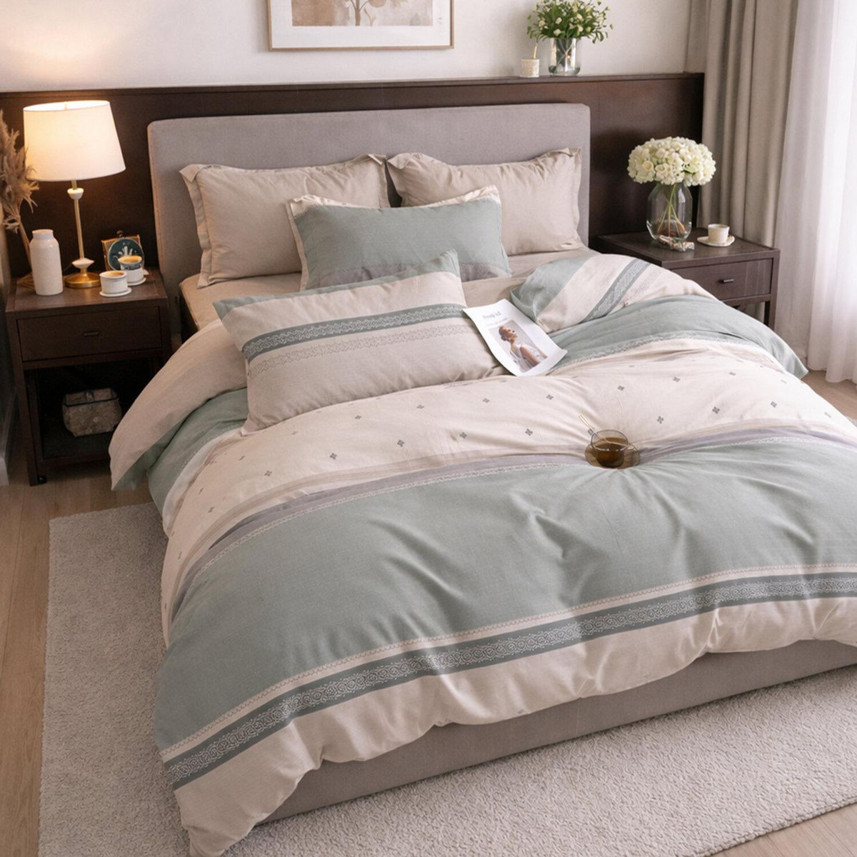 Home collection Parure housse de couette 3 pcs 240x220 cm en percale de coton 80 fils Inthé