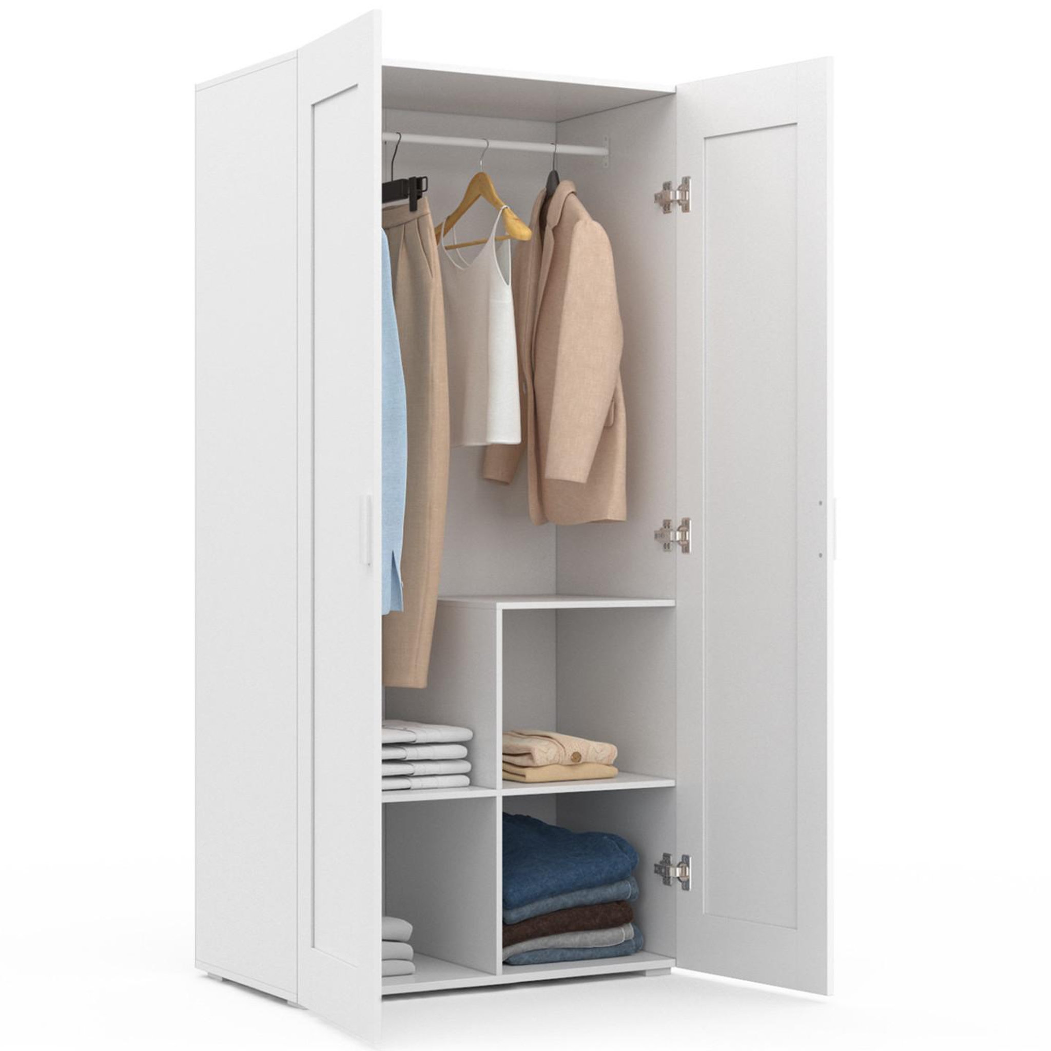 Voir la diapositive 3 : ID MARKET Armoire 2 portes vito blanc penderie 80 cm avec étagères rangement maxi capacité