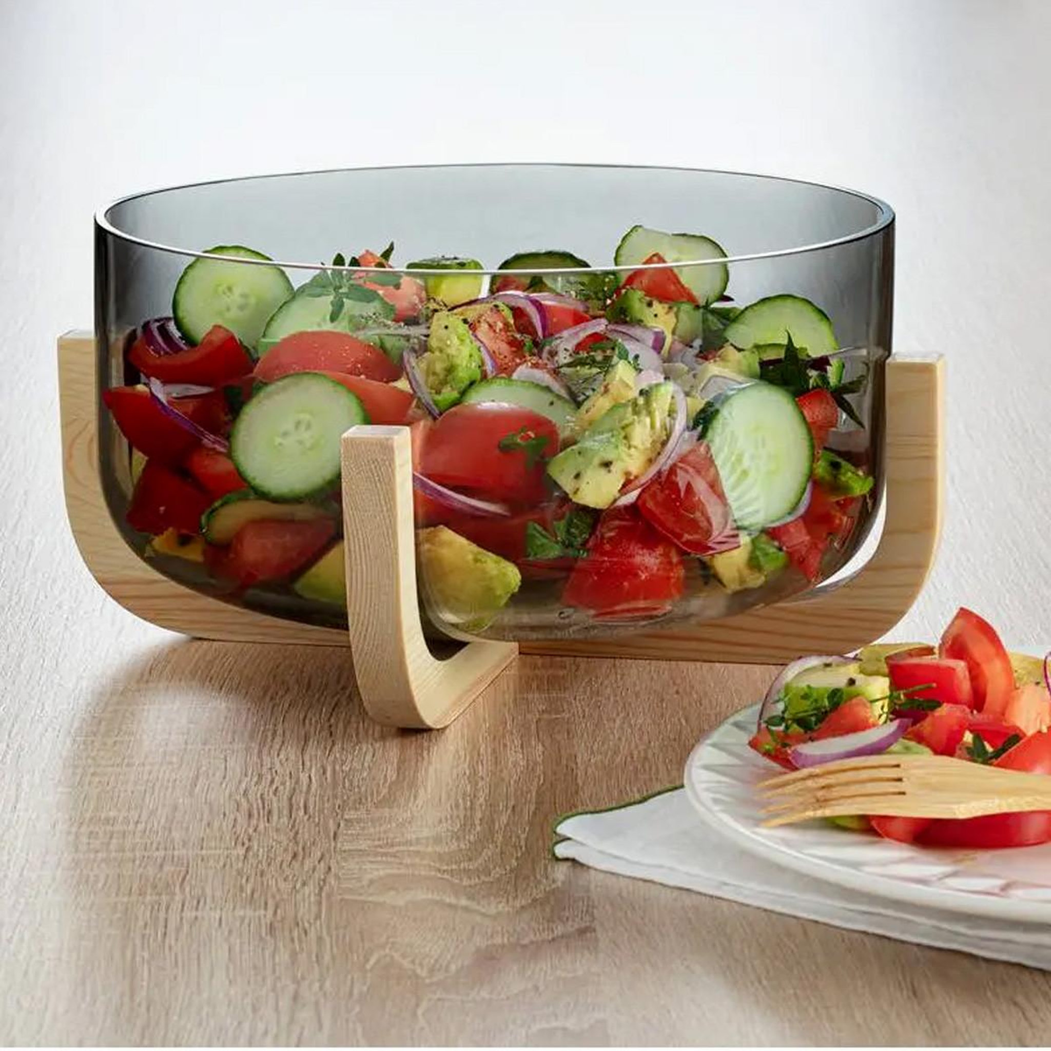 Voir la diapositive 2 : SECRET DE GOURMET Saladier rond en verre  arha  28cm gris