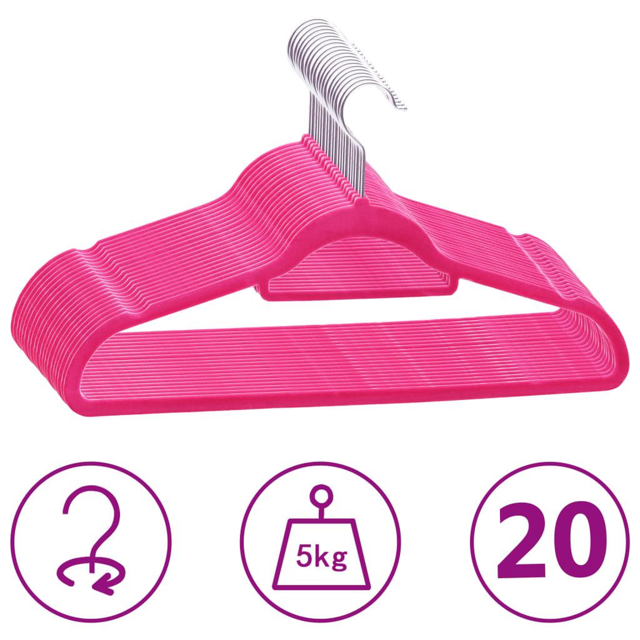 Voir la diapositive 1 : VIDAXL Cintres antiderapants 20 pcs Rose Velours