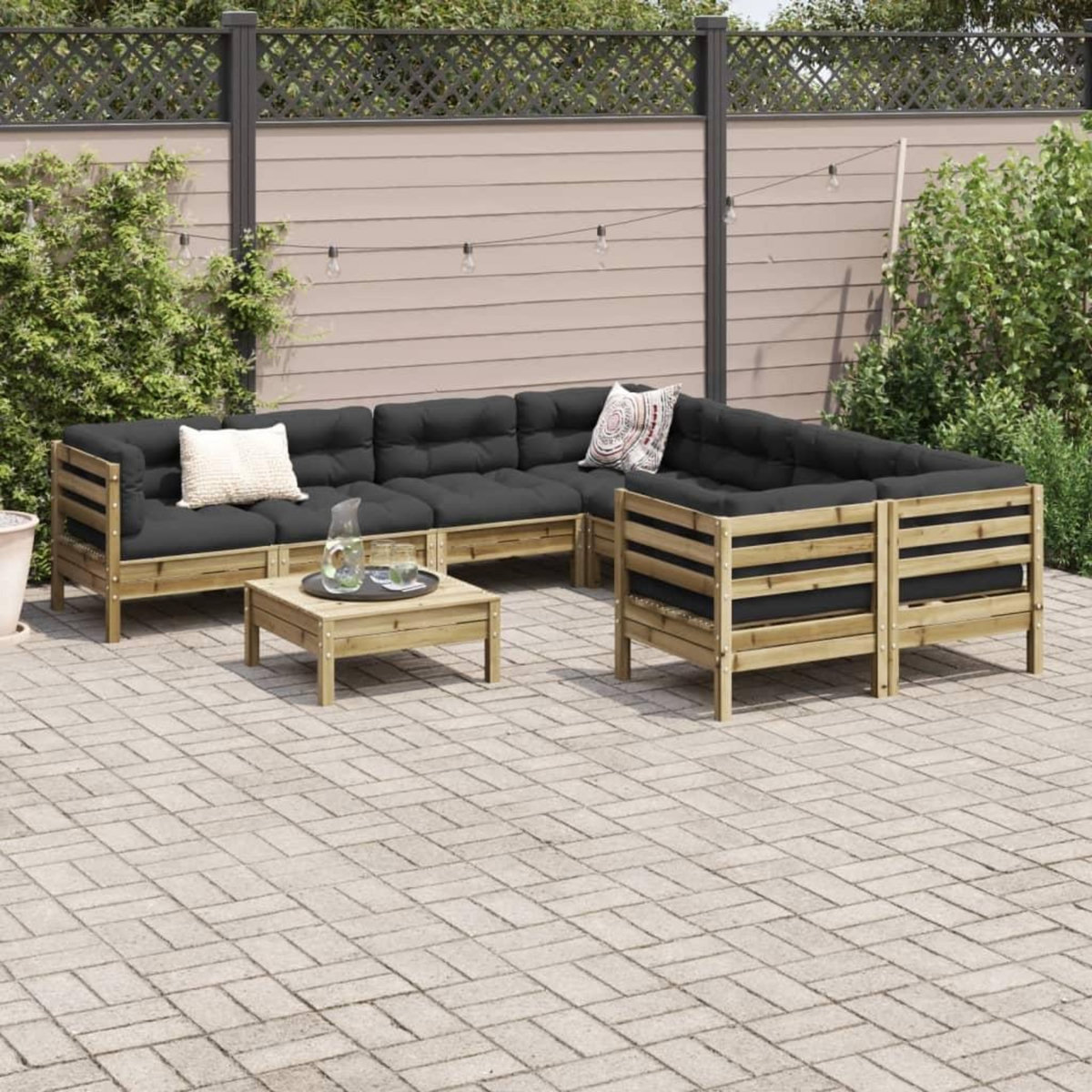 VIDAXL Salon de jardin 9 pcs avec coussins bois de pin impregne