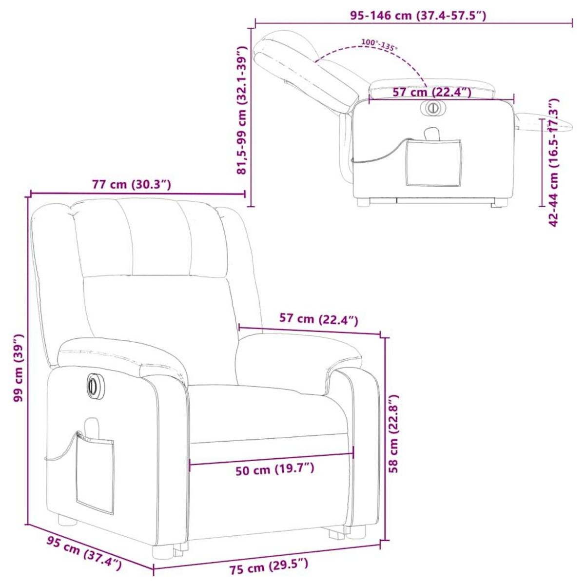 VIDAXL Fauteuil inclinable de massage electrique Taupe Tissu