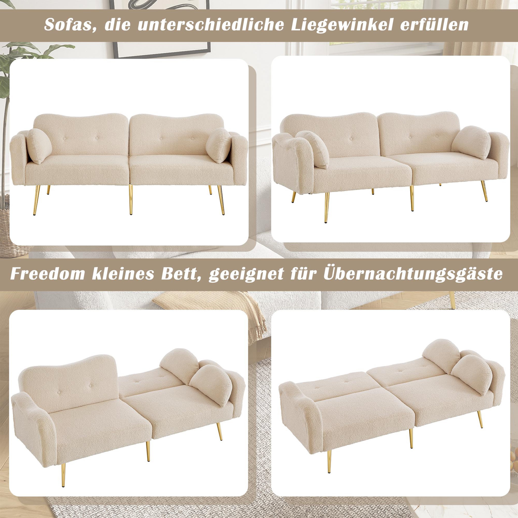 Voir la diapositive 5 : MERAX Canapé droit convertible 2 places tissu