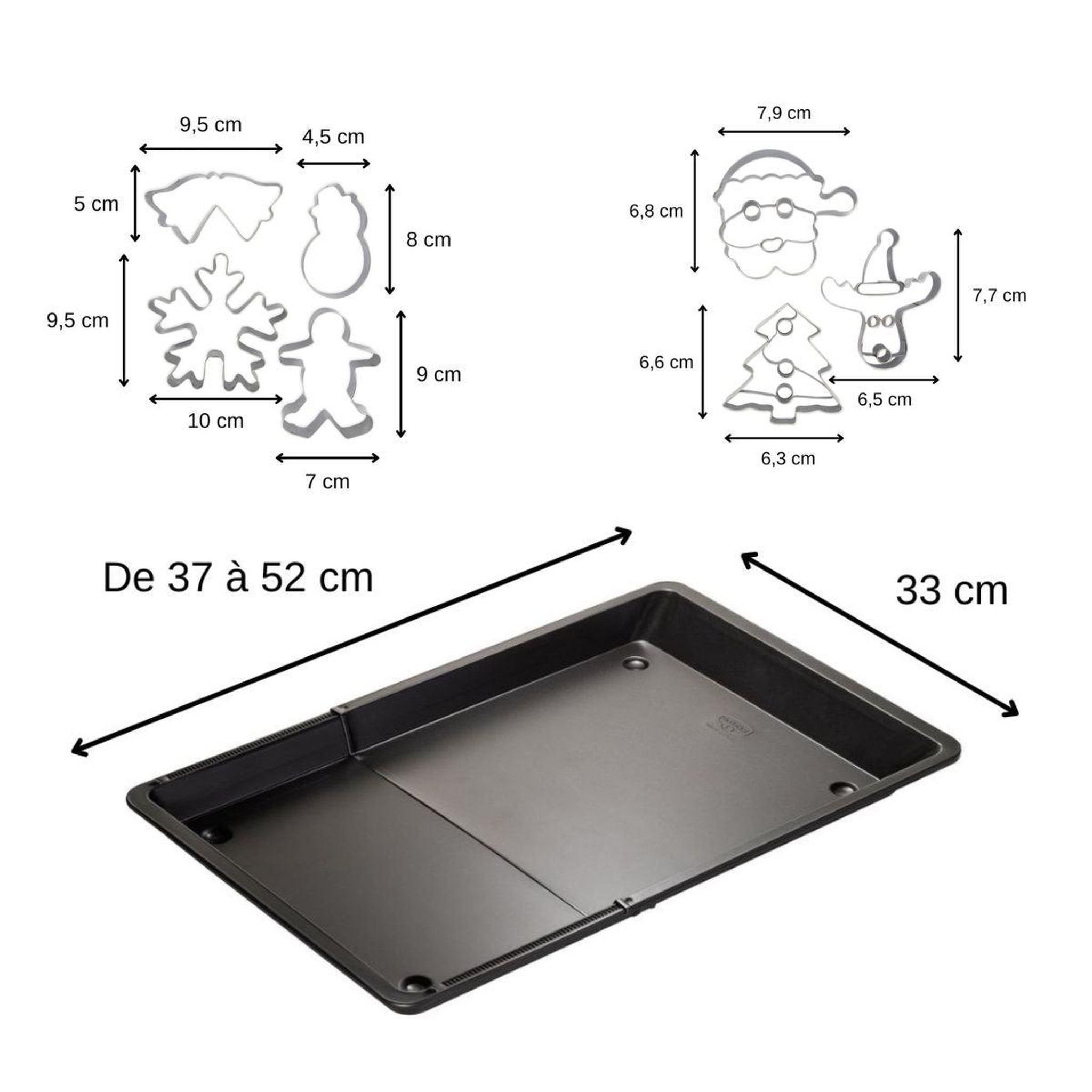 Voir la diapositive 3 : ZENKER Plaque de four extensible de 36,5 à 52 x 33 cm et 7 emporte-pièces de noël en inox zenker noël