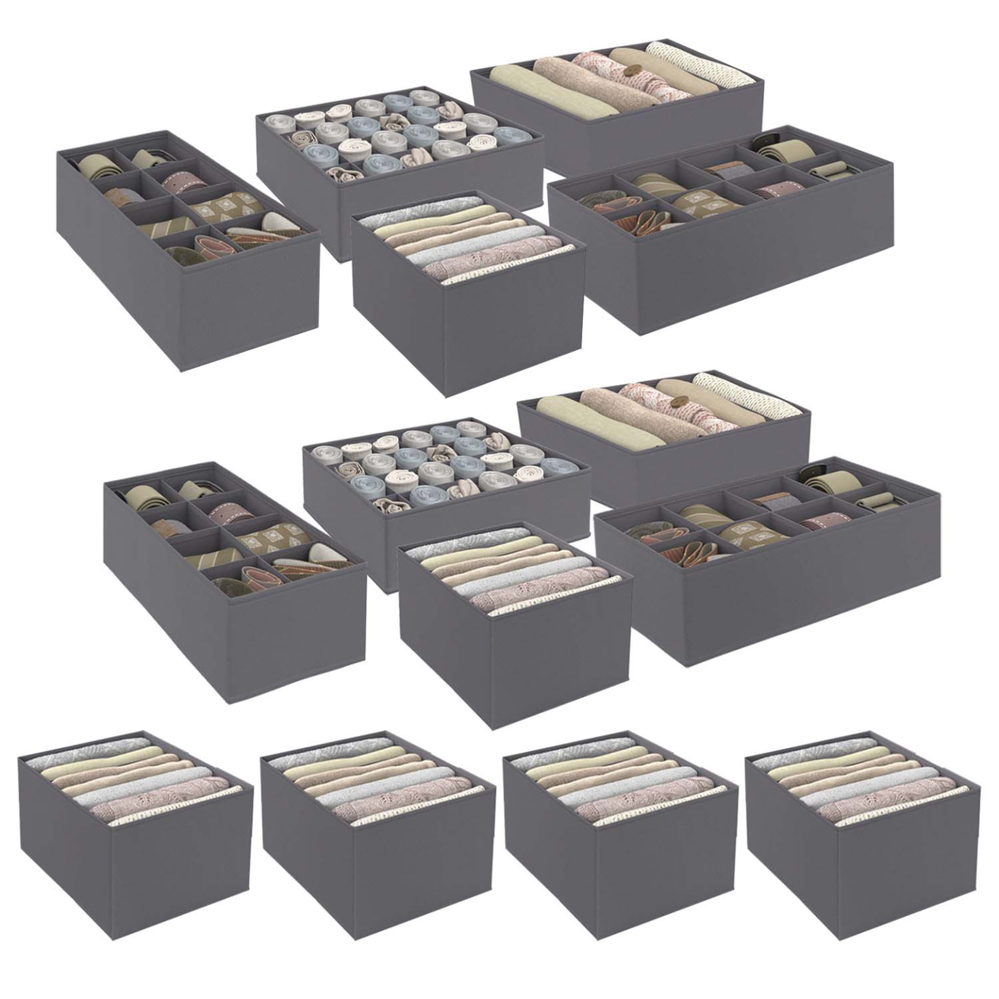 ID MARKET Lot de 14 boites de rangement tiroir organisateurs de dressings gris anthracite