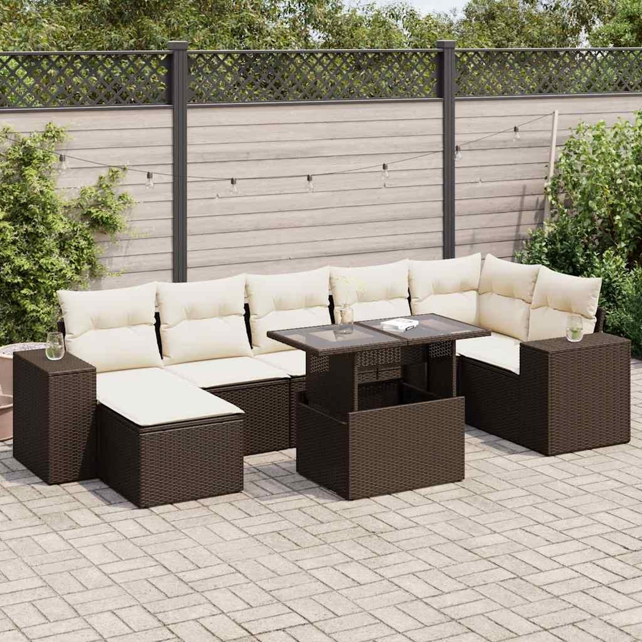 VIDAXL Salon de jardin 8 pcs avec coussins marron resine tressee