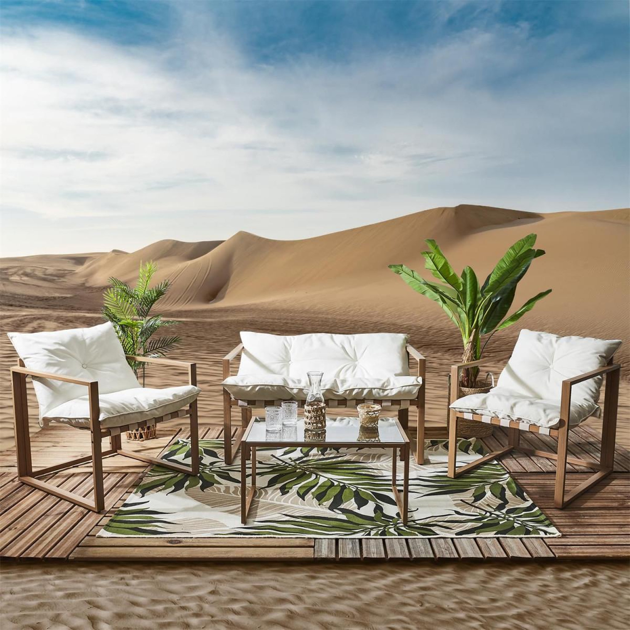 Voir la diapositive 4 : The Home Deco Factory Salon de jardin 4 places  cagliari  118cm blanc