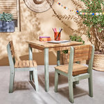 SWEEEK Table de jardin enfant, table en bois d'acacia, intérieur et extérieur avec 2 chaises. Coloris disponibles : Vert