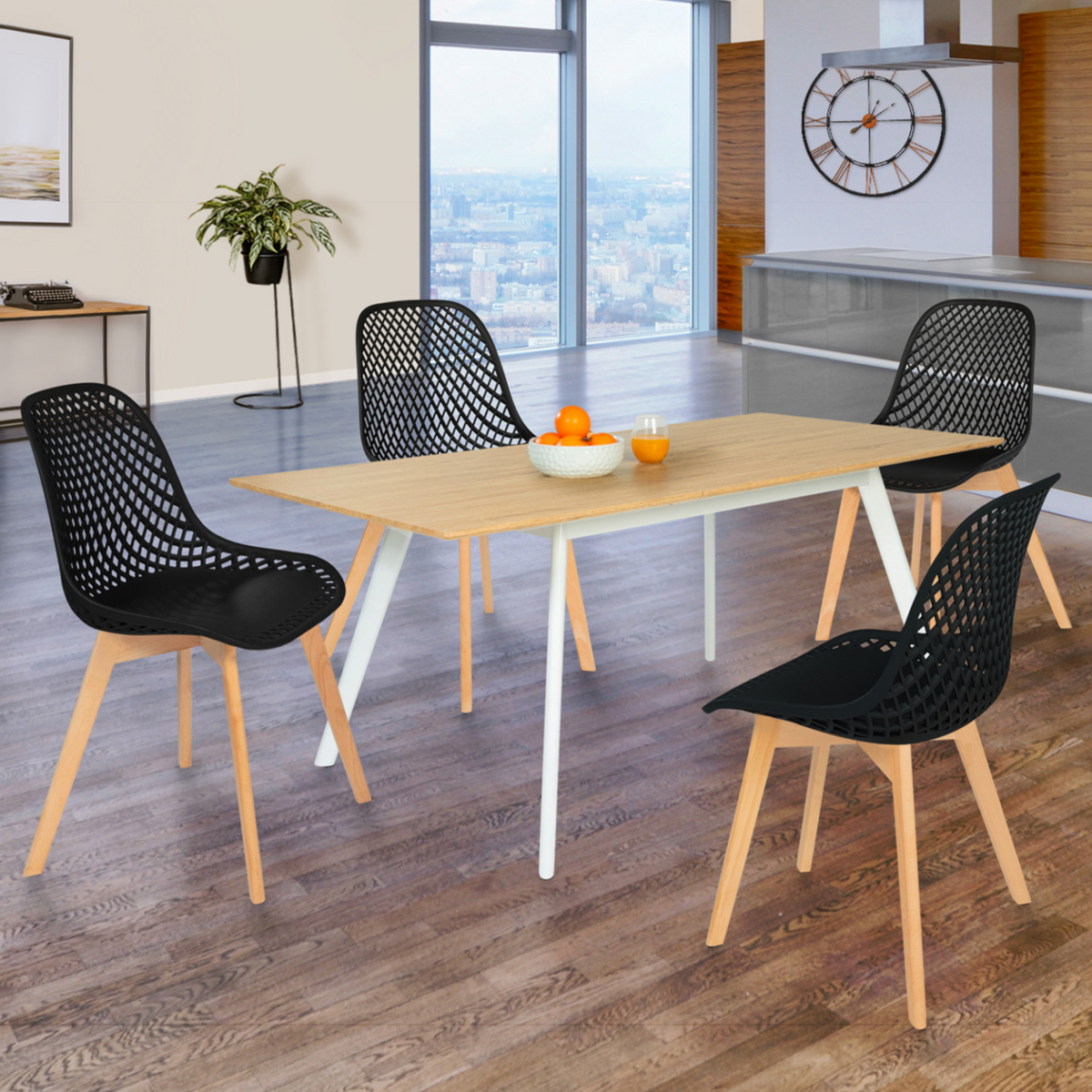 ID MARKET Lot de 4 chaises MANDY noires pour salle à manger