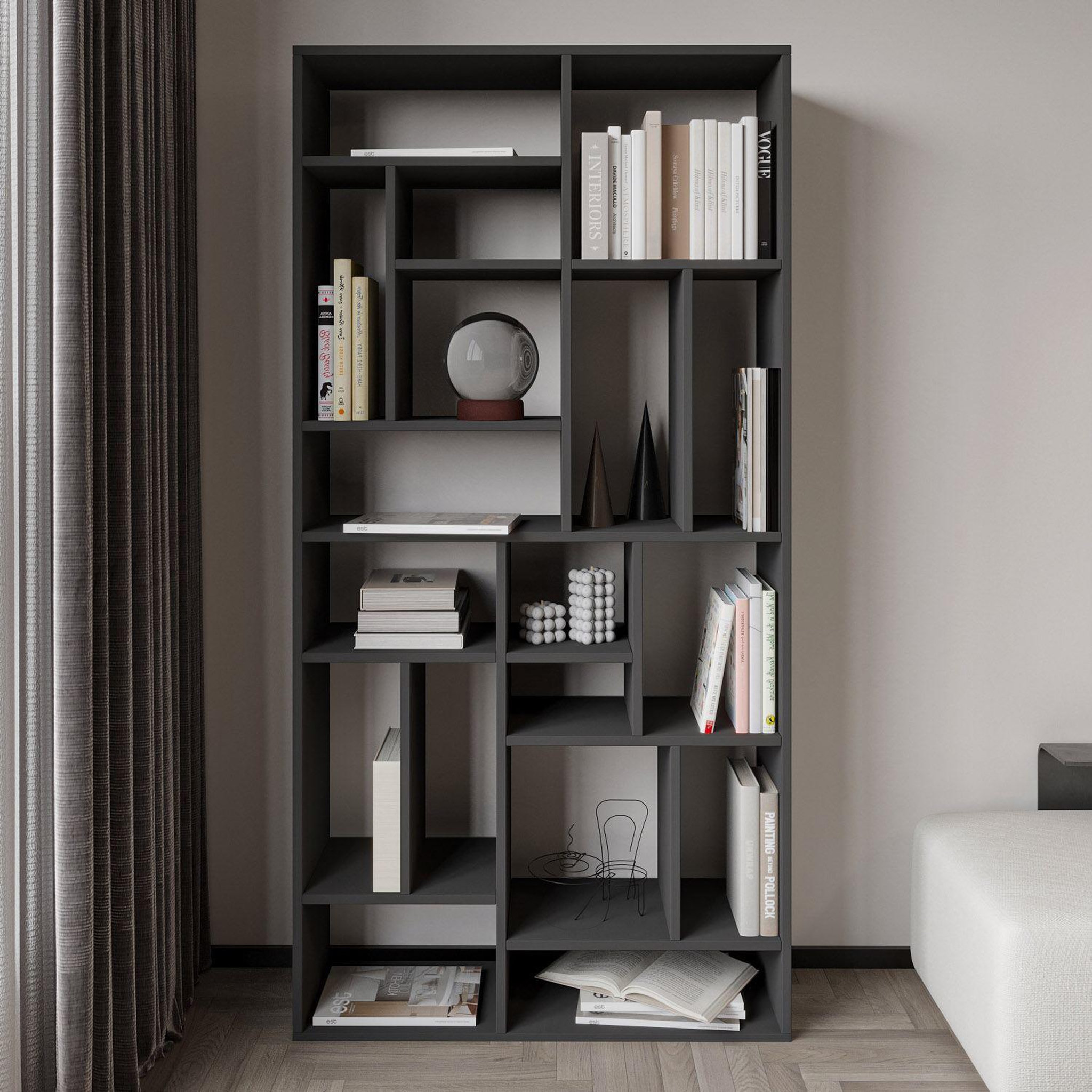 Voir la diapositive 2 : Habitat et Jardin Bibliothèque en bois  Nicola  - 90 x 30 x 180 cm - Gris anthracite
